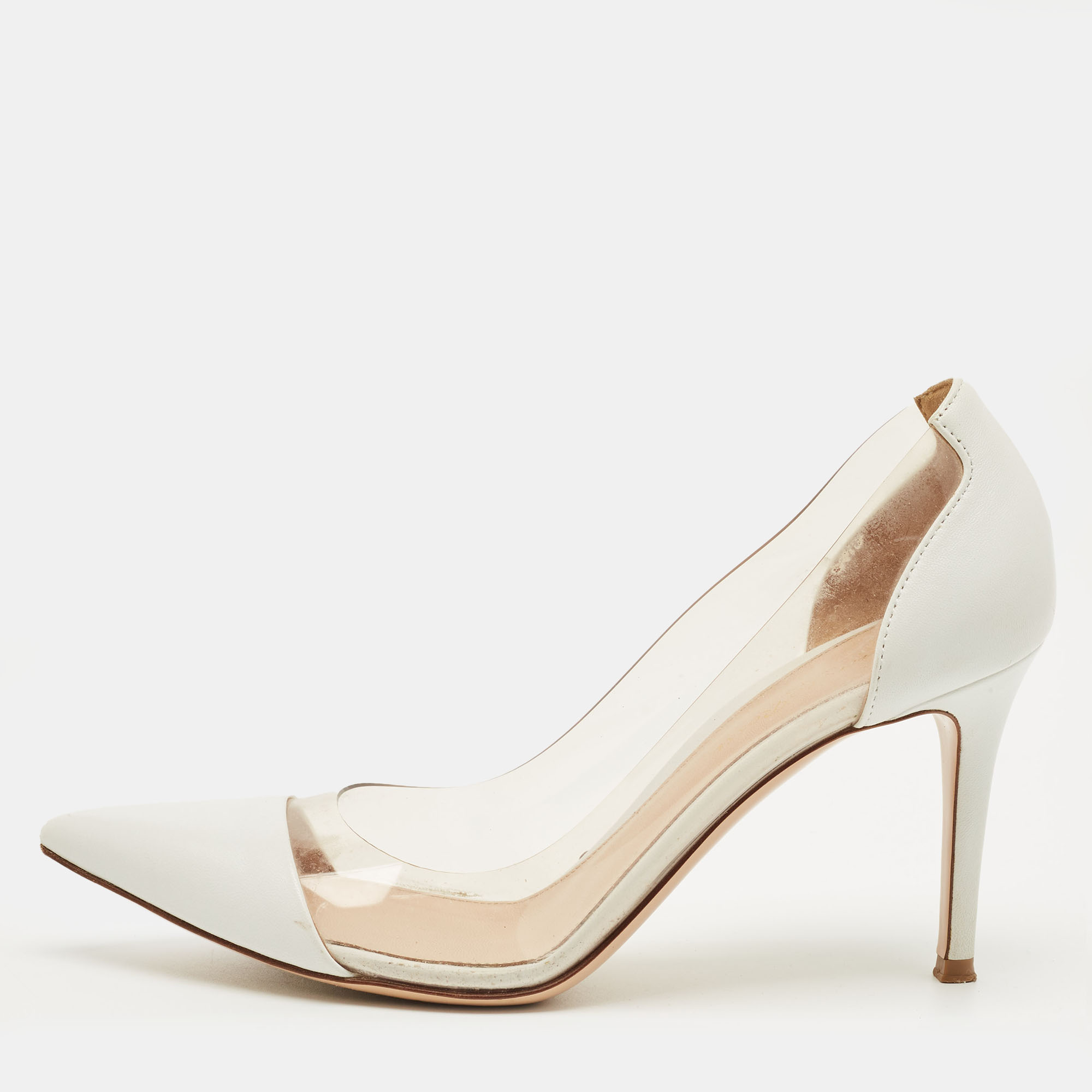 Pre-owned Gianvito Rossi White/transparent Leather And Pvc Plexi Pumps Size 38.5