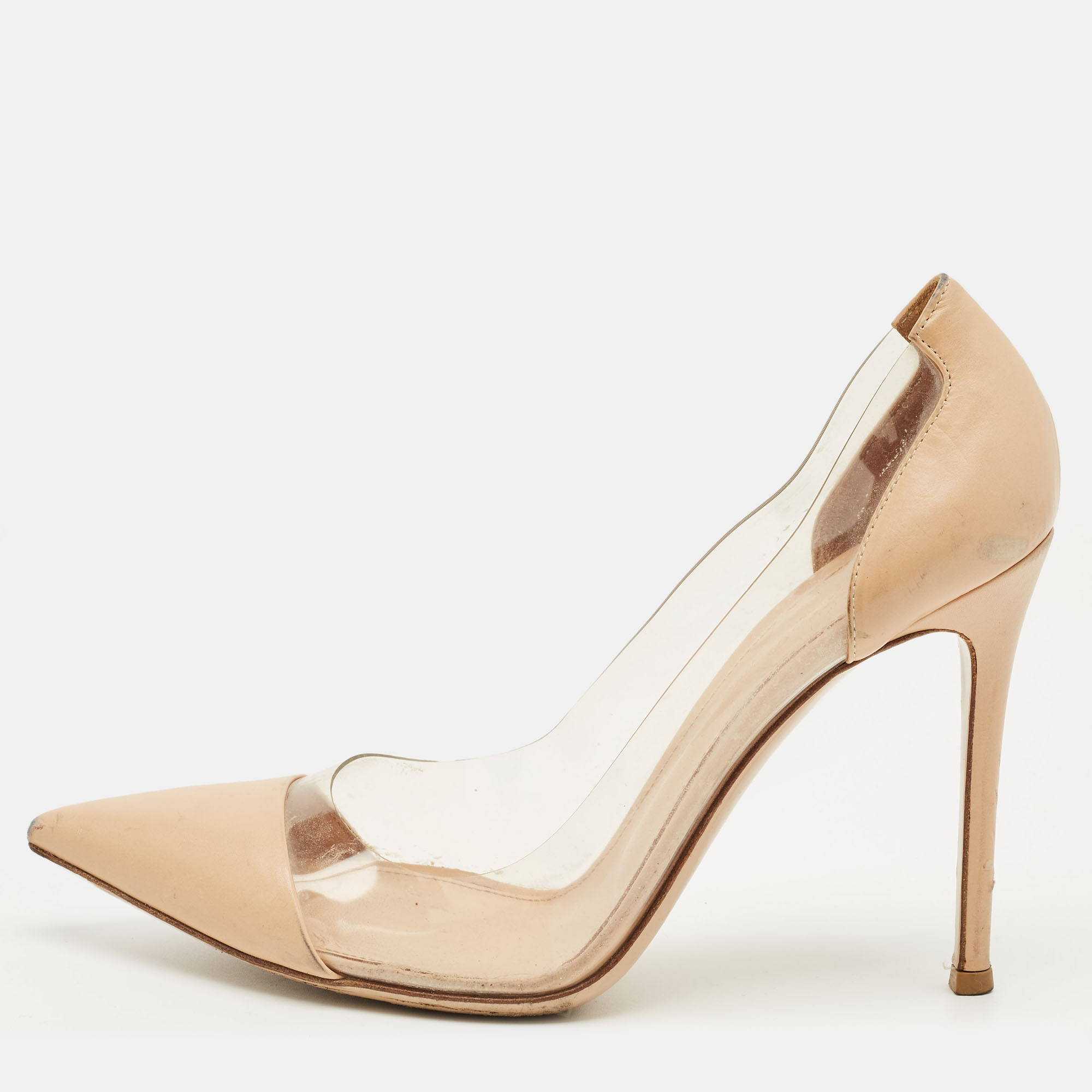 

Gianvito Rossi Beige Leather and PVC Plexi Pointed Toe Pumps Size