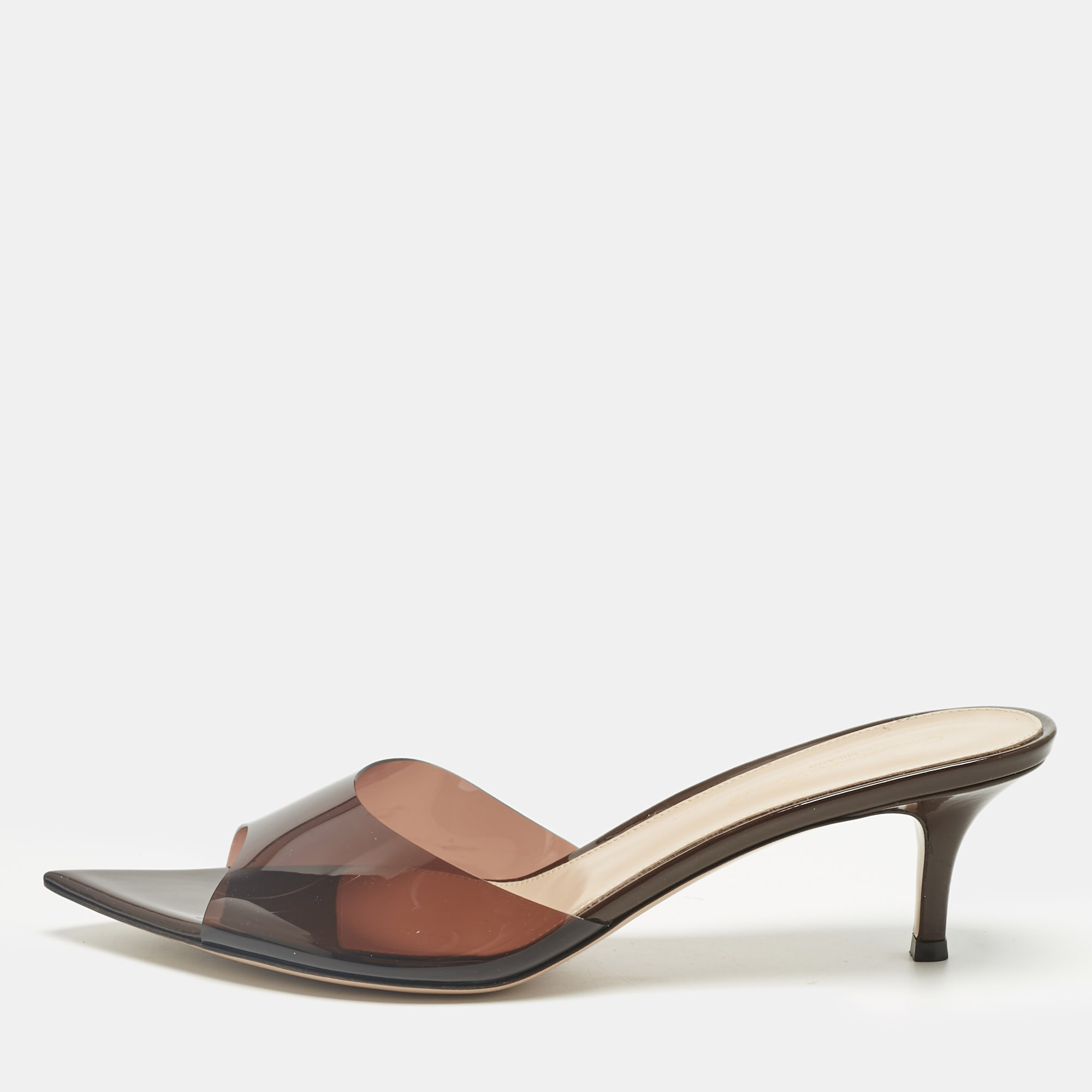 Pre-owned Gianvito Rossi Brown Pvc Plexi Slide Sandals Size 39.5