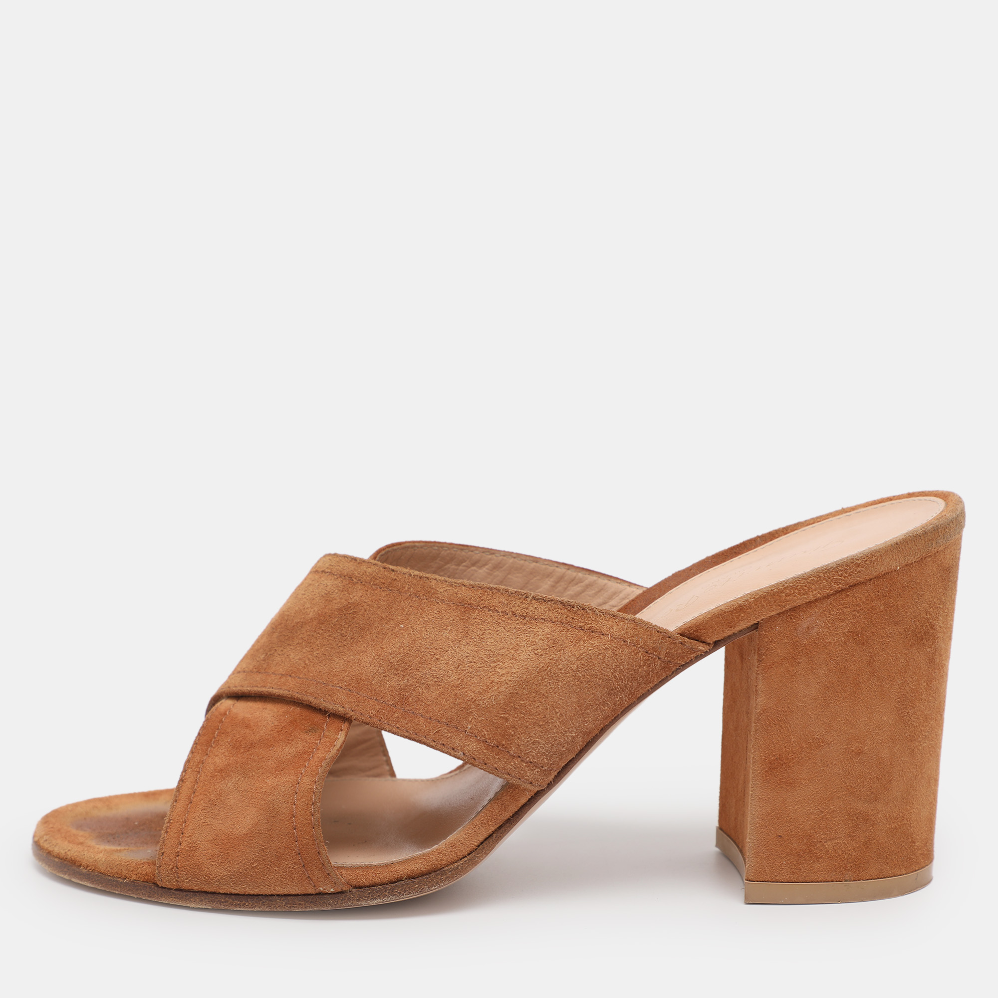 Pre-owned Gianvito Rossi Brown Suede Slide Sandals Size 38.5