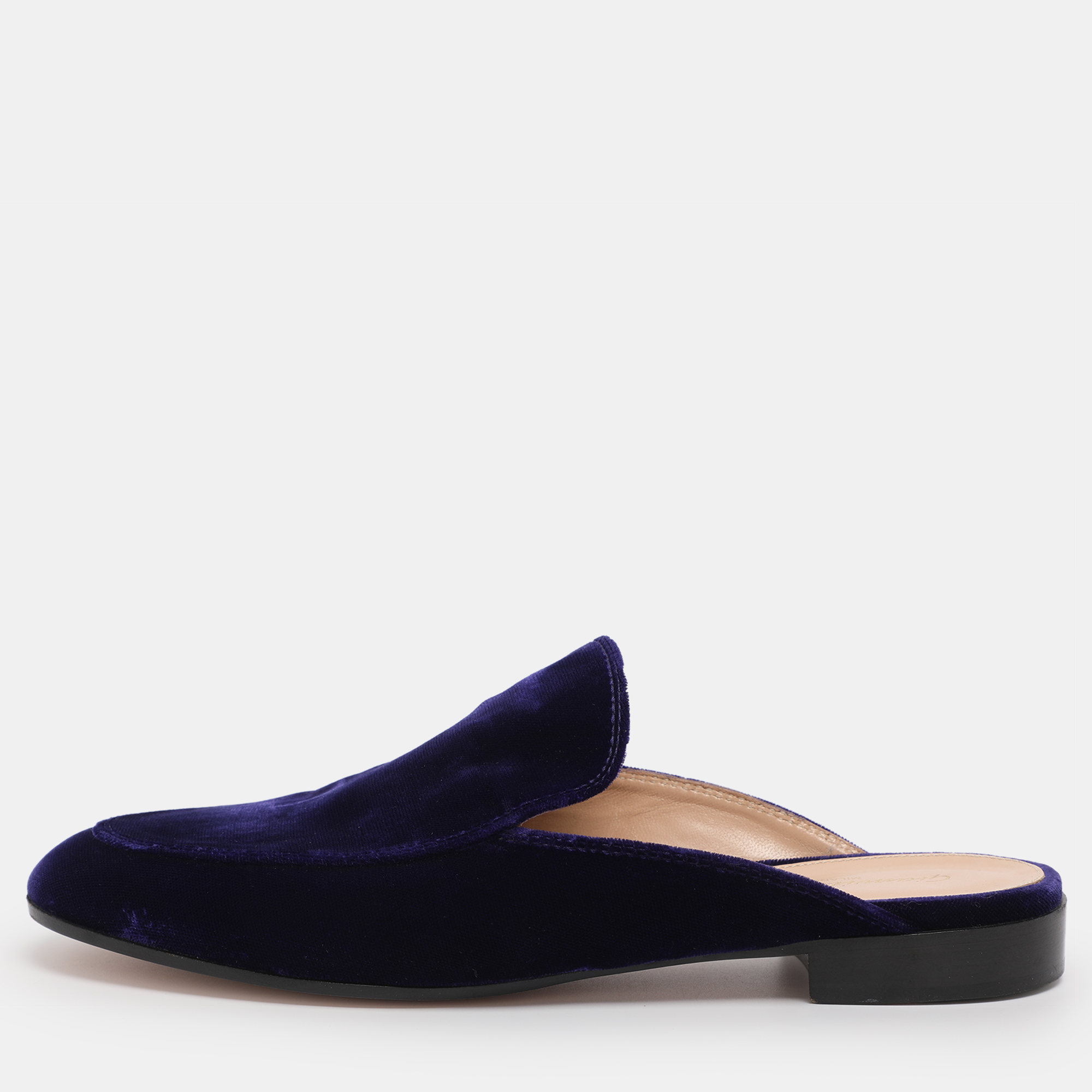 Pre-owned Gianvito Rossi Indigo Velvet Palau Flat Mules Size 38.5 In Blue