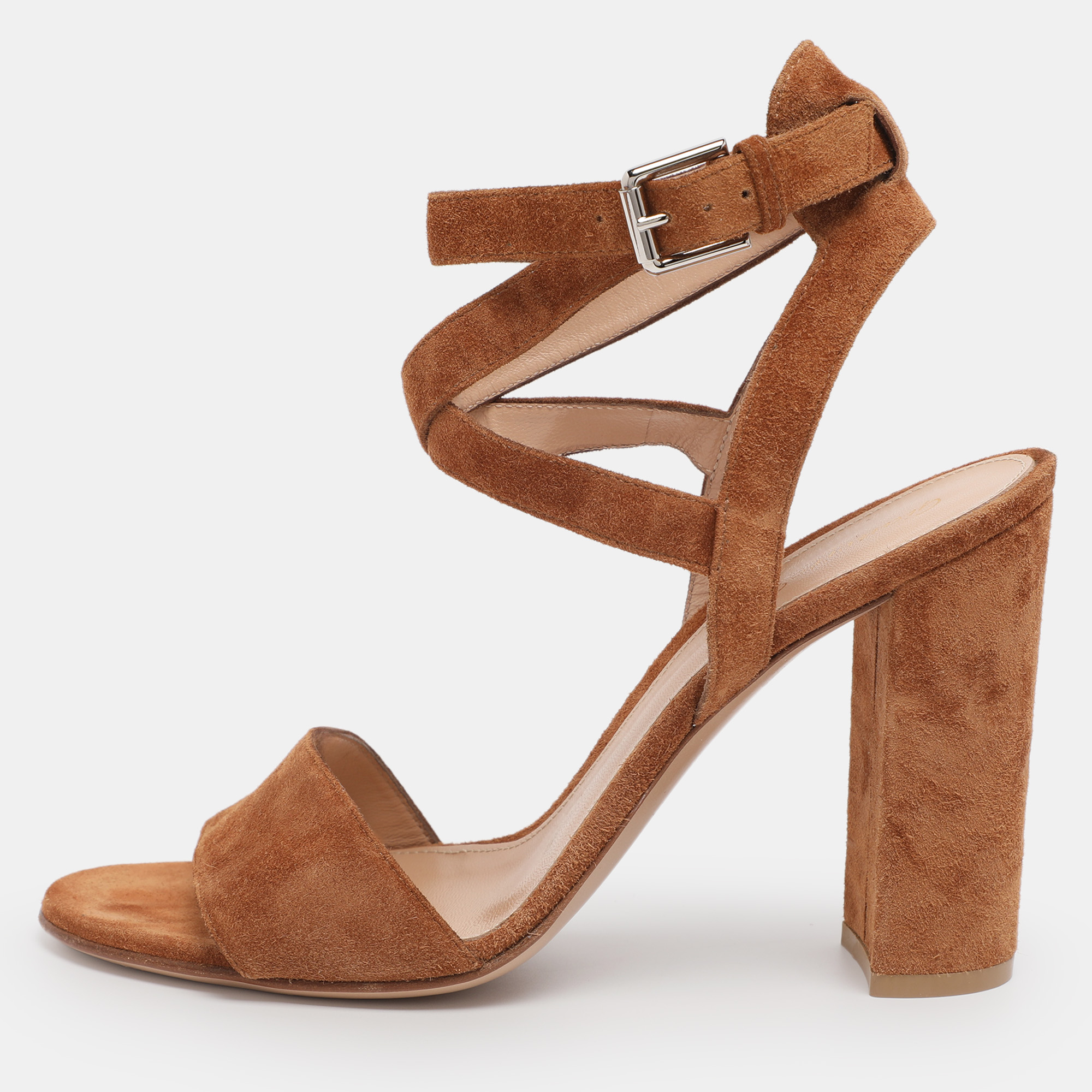 Pre-owned Gianvito Rossi Brown Suede Ankle Strap Sandals Size 38.5