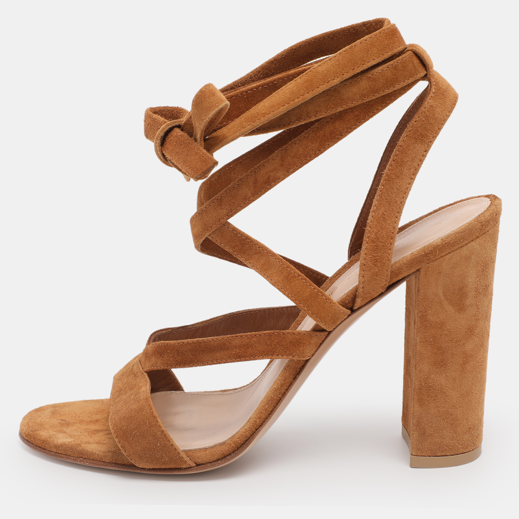 Pre-owned Gianvito Rossi Brown Suede Ankle Strap Strappy Sandals Size 39