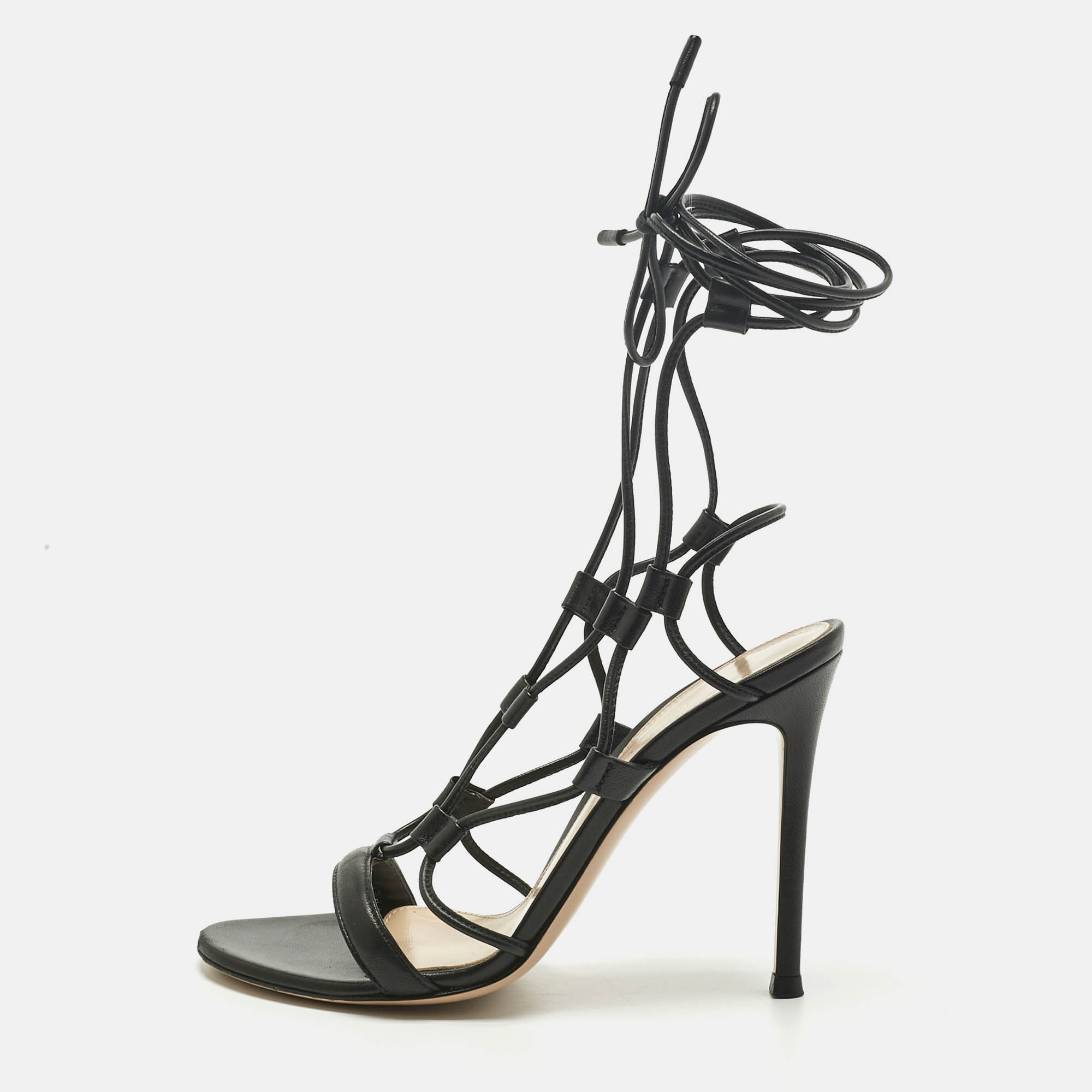 Pre-owned Gianvito Rossi Black Leather Giza Gladiator Flat Sandals Size 36