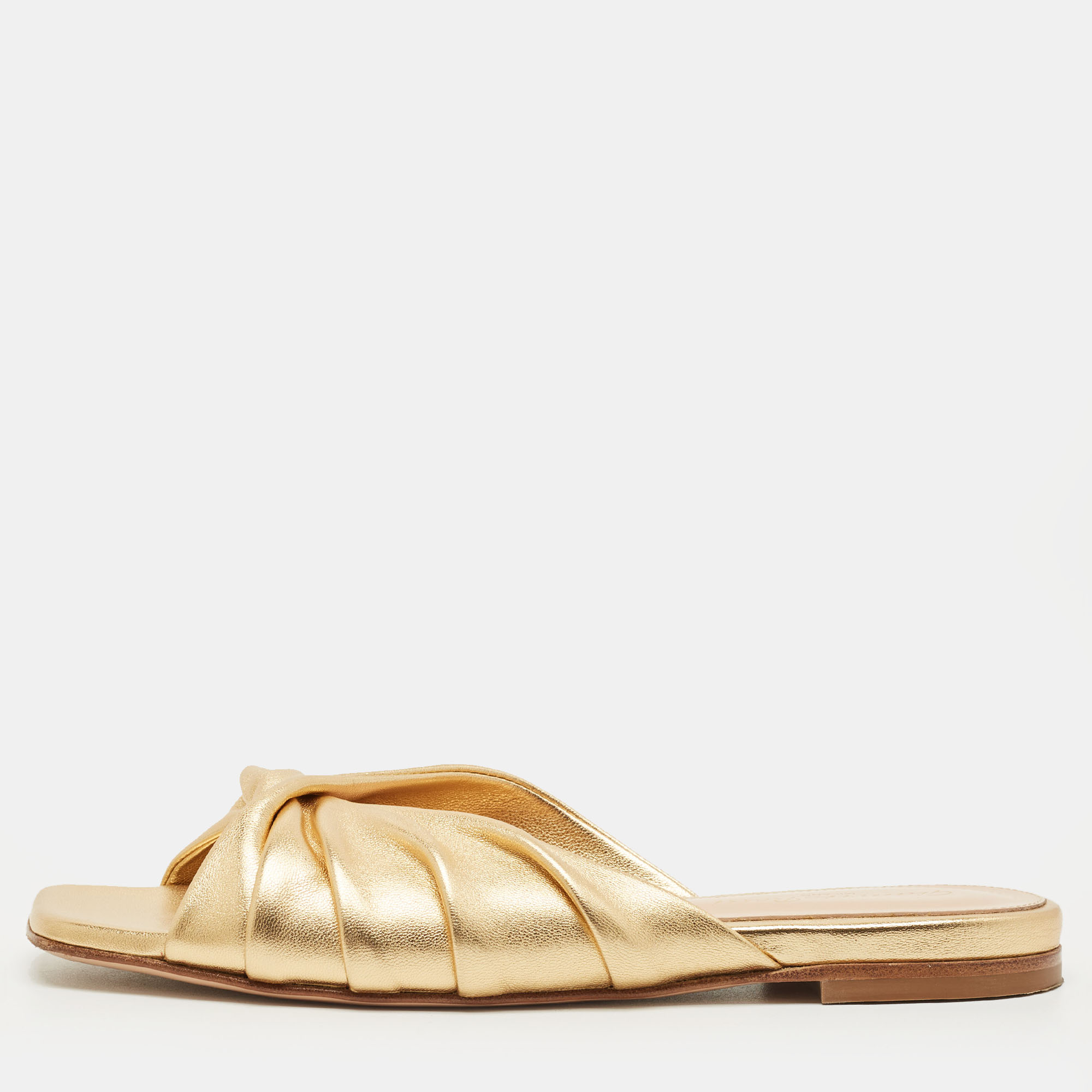 Pre-owned Gianvito Rossi Gold Leather Flat Slide Size 36