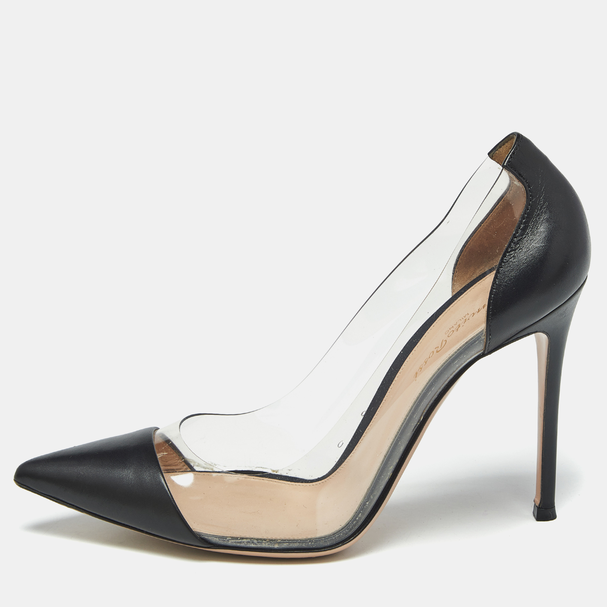 

Gianvito Rossi Black Leather and PVC Plexi Pumps Size