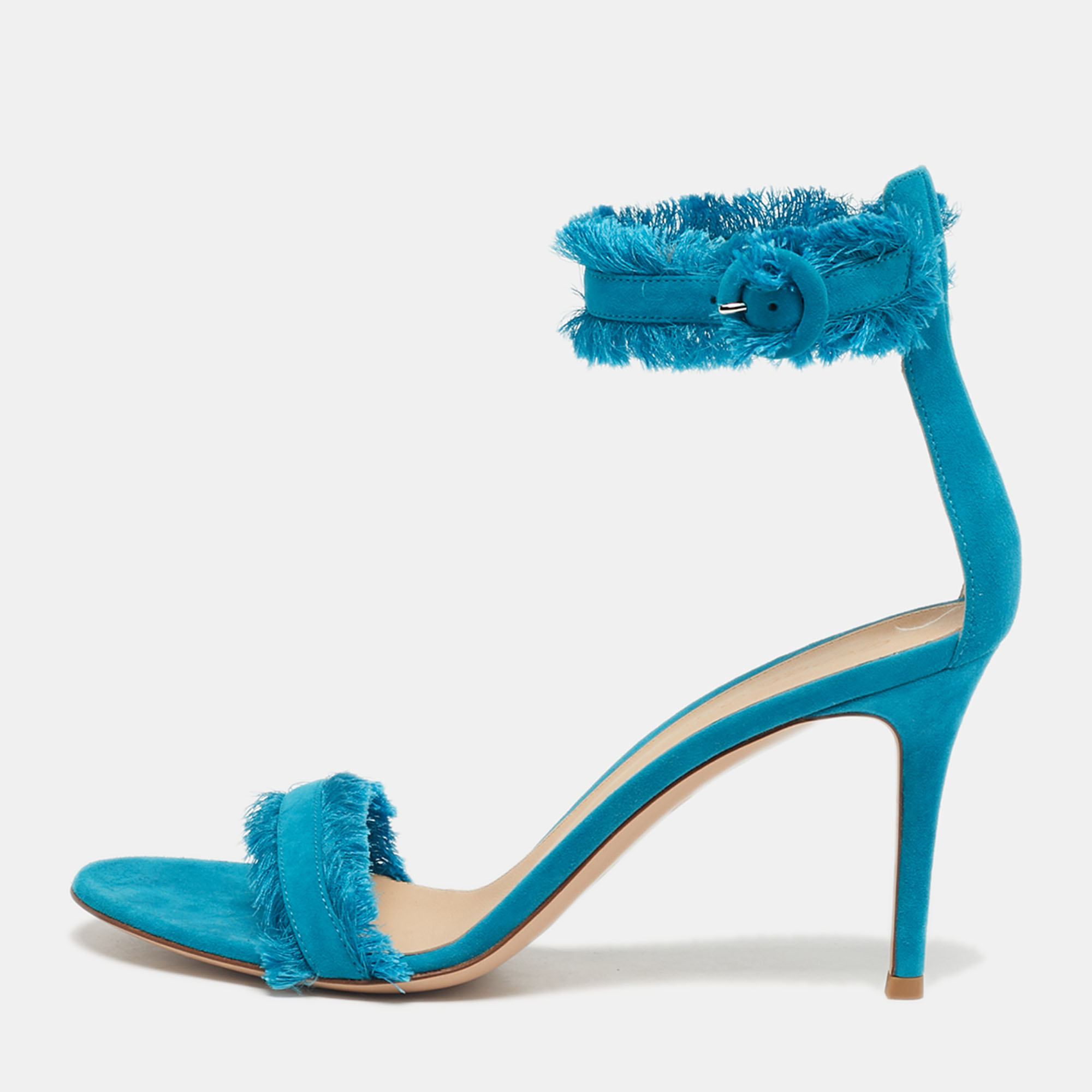GIANVITO ROSSI Pre-owned Blue Suede Portofino Ankle Strap Sandals Size 39.5