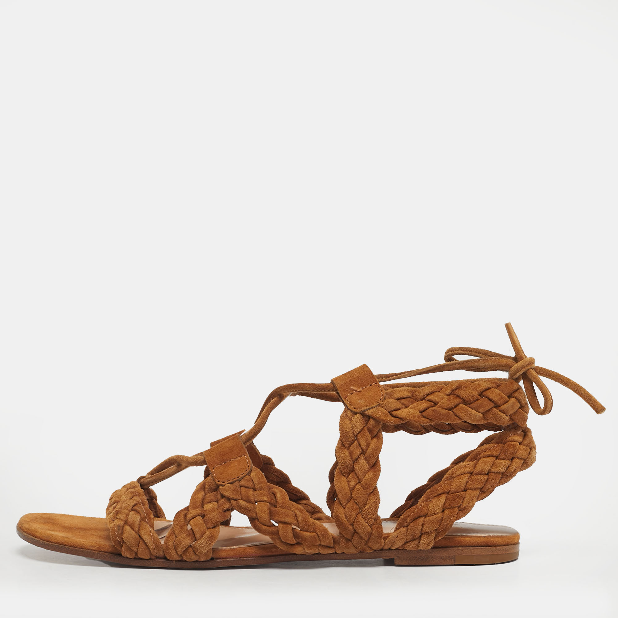 GIANVITO ROSSI Pre-owned Brown Ankle Tie Flat Sandals Size 35.5