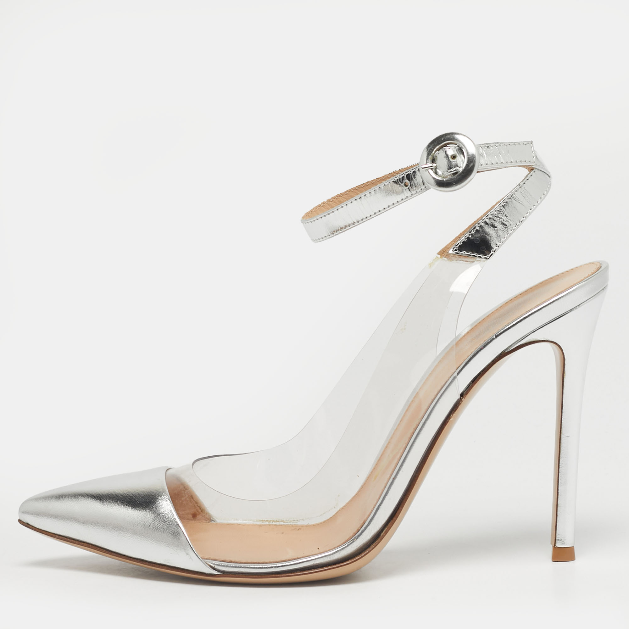 GIANVITO ROSSI Pre-owned Transparent/silver Leather And Pvc Ankle Strap Pumps Size 38