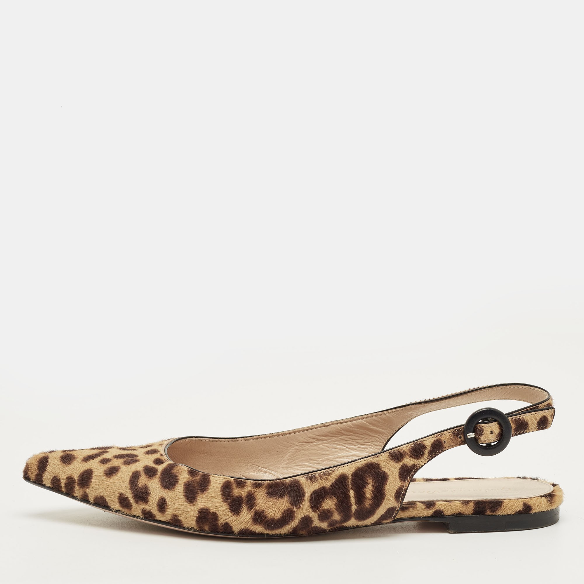 Pre-owned Gianvito Rossi Brown Leopard Print Calfhair Anna Slingback Flats Size 36