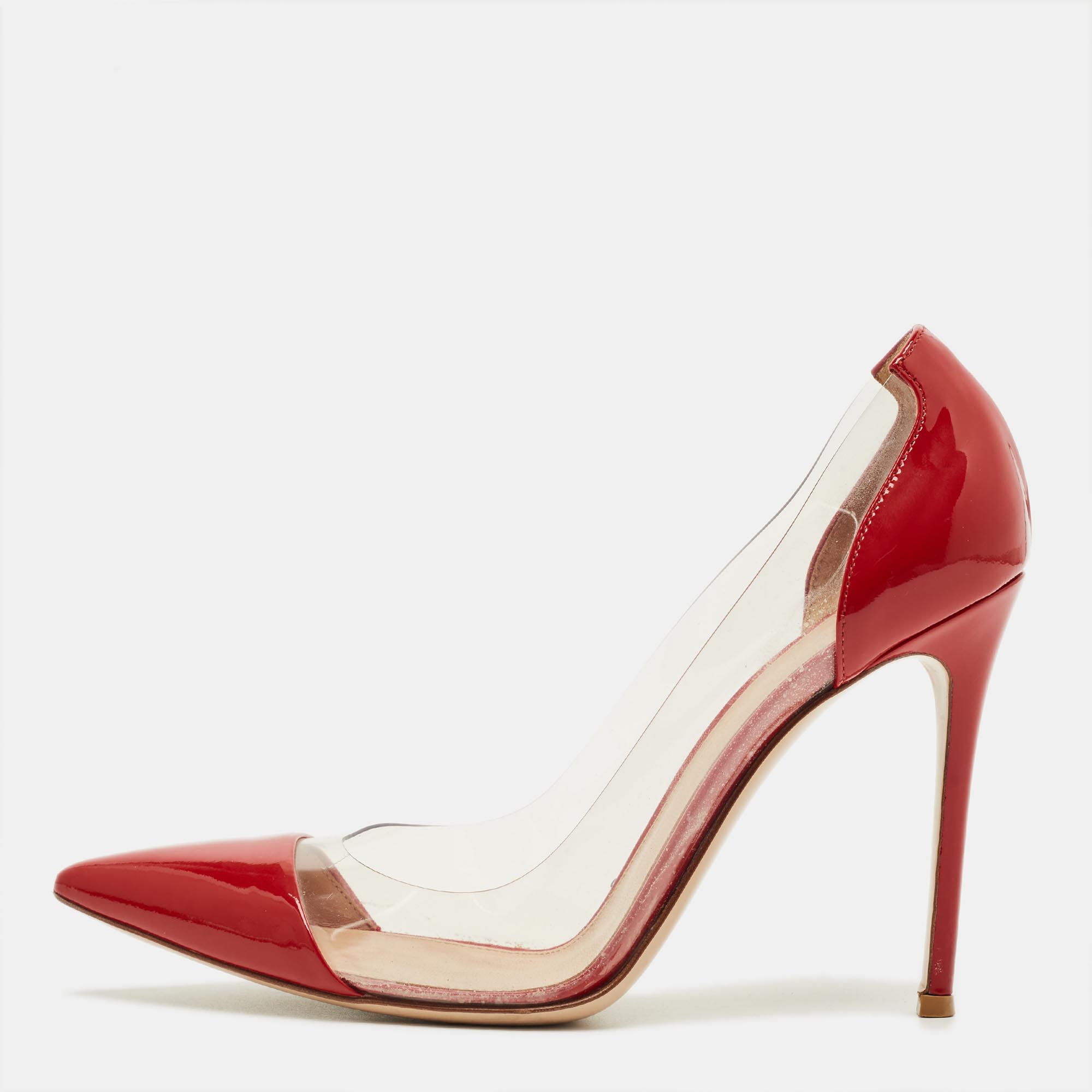 

Gianvito Rossi Transparent/Red Patent Leather and PVC Plexi Pumps Size