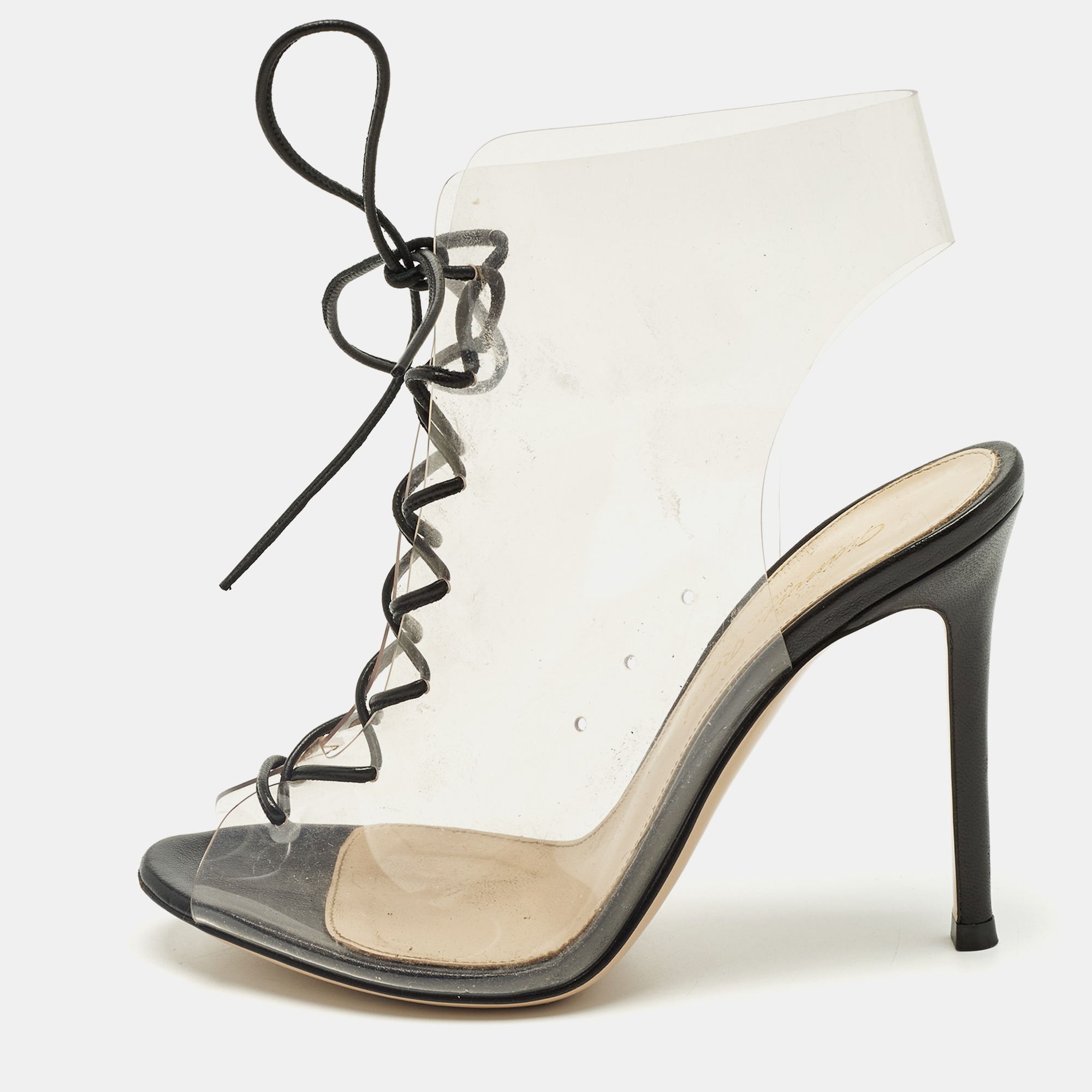 Pre-owned Gianvito Rossi Helmut Size 35.5 Transparent Pvc Cut-out Ankle Length Boots