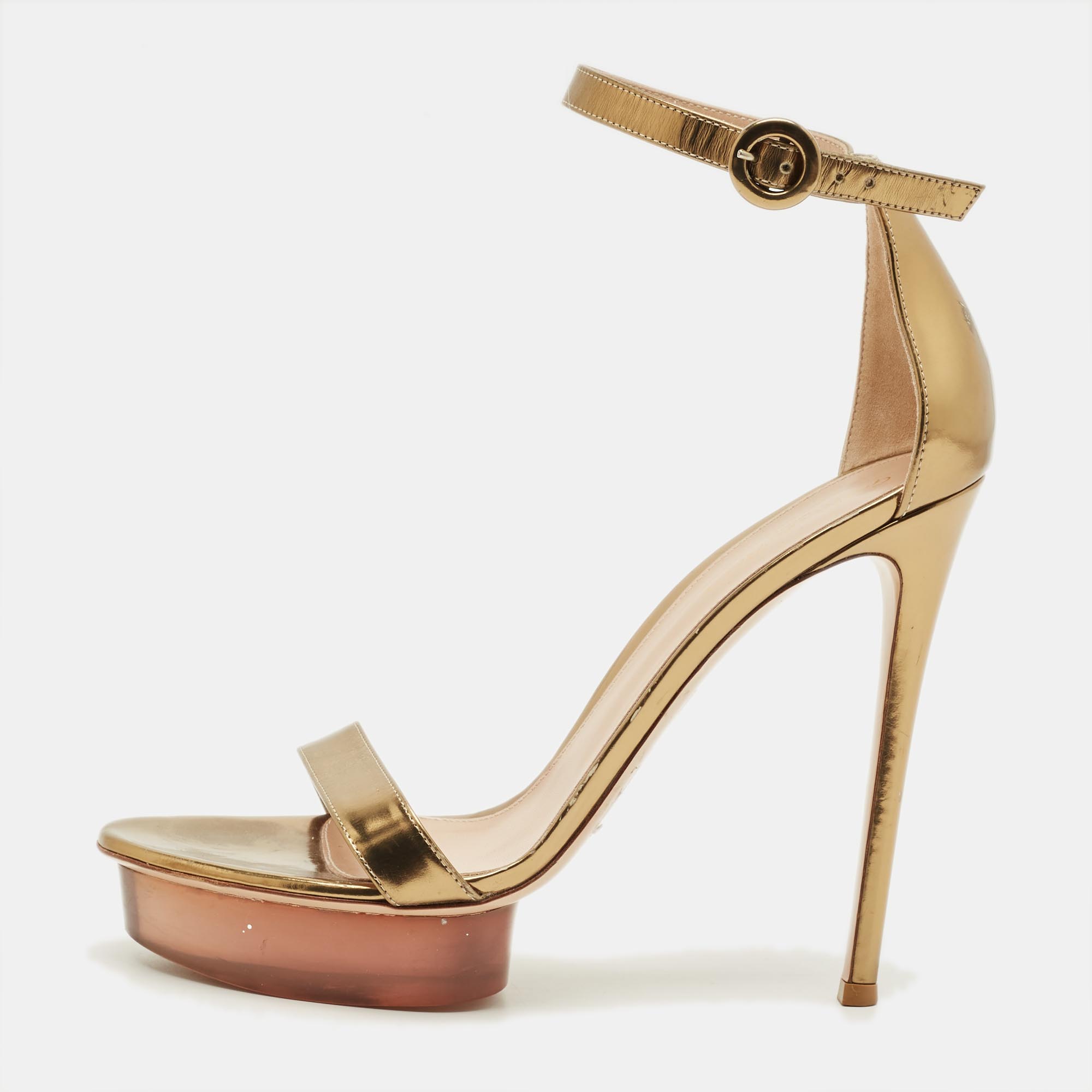 

Gianvito Rossi Portofino Size  Gold Leather Ankle Strap Sandals