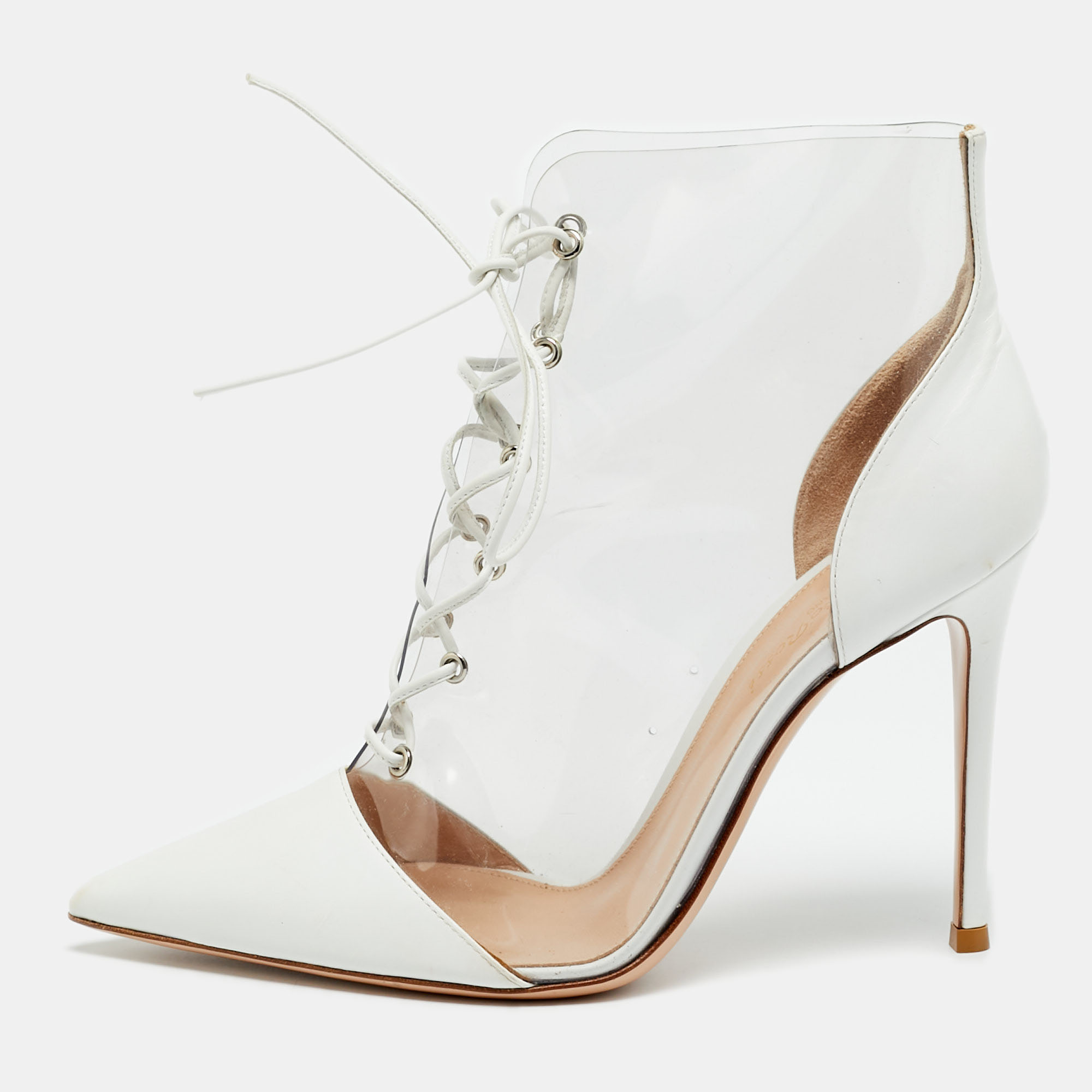 

Gianvito Rossi Icon Size  White Leather and PVC Ankle Length Boots