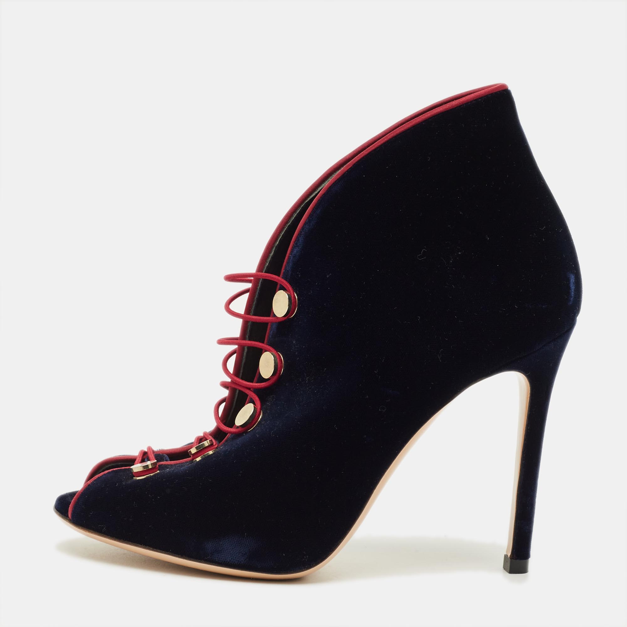 

Gianvito Rossi Miral Size  Navy Blue Velvet Lace Up Ankle Booties