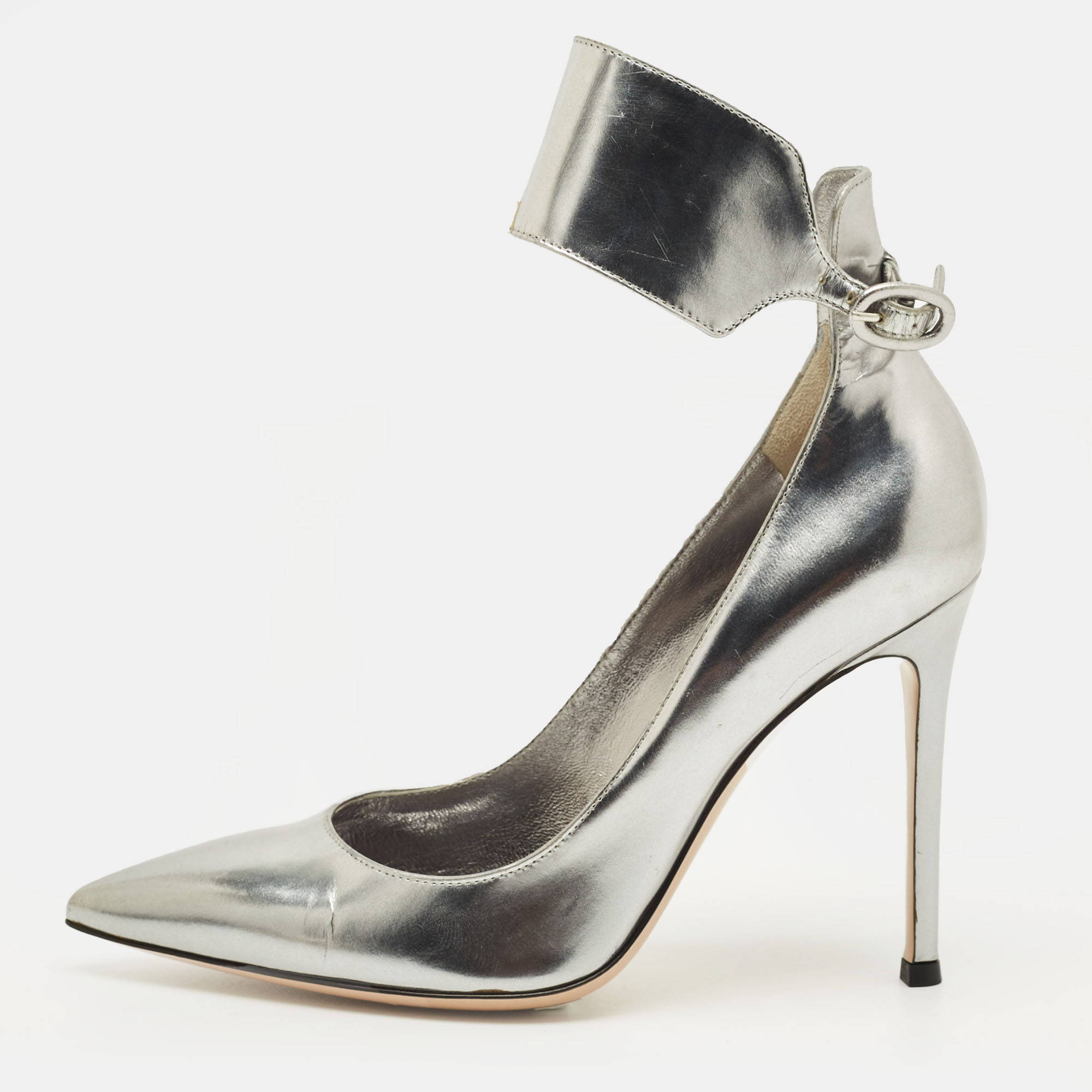 

Gianvito Rossi Ankle Cuff Size  Silver Patent Leather Pumps
