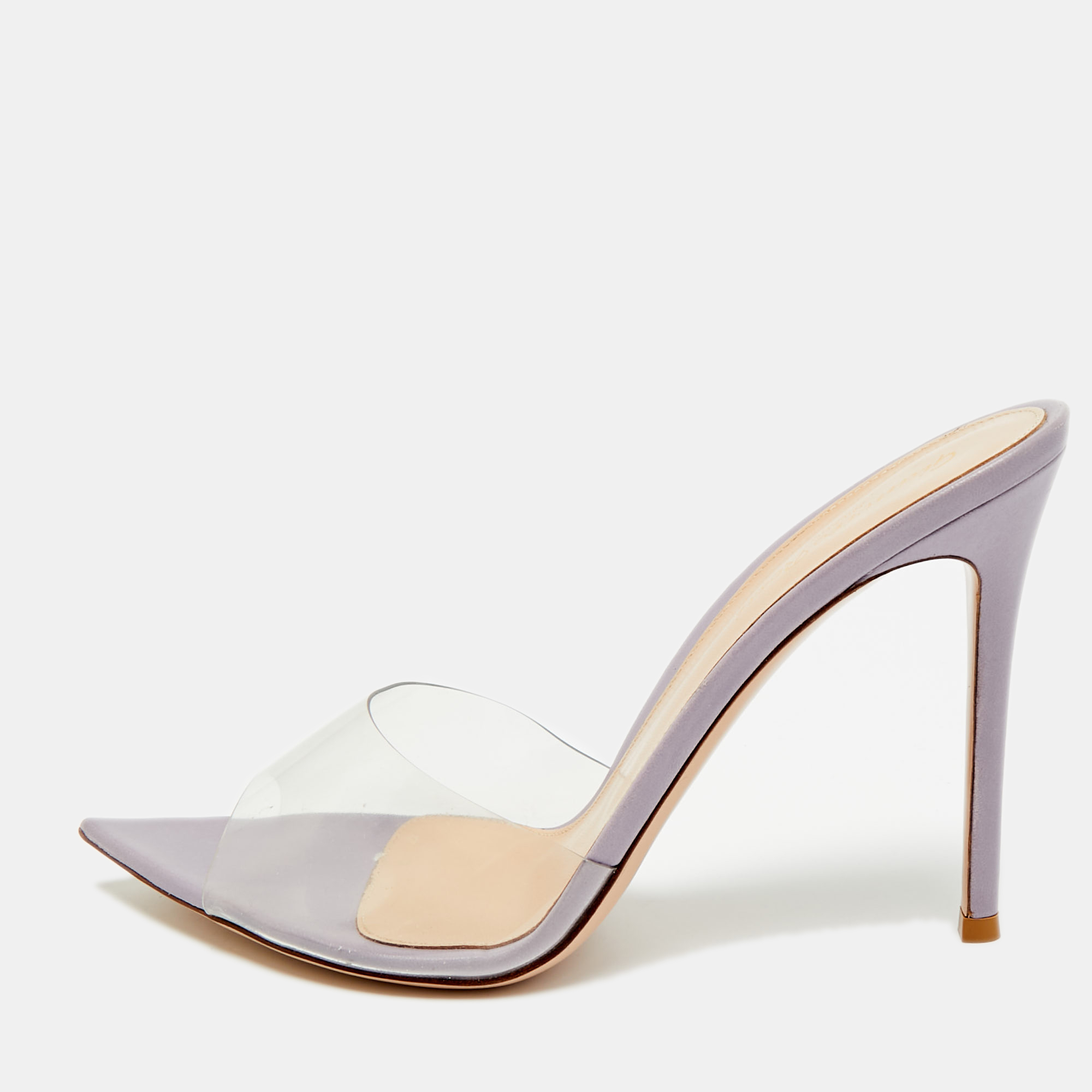 Pre-owned Gianvito Rossi Elle Size 40.5 Transparent Leather And Pvc Slide Sandals