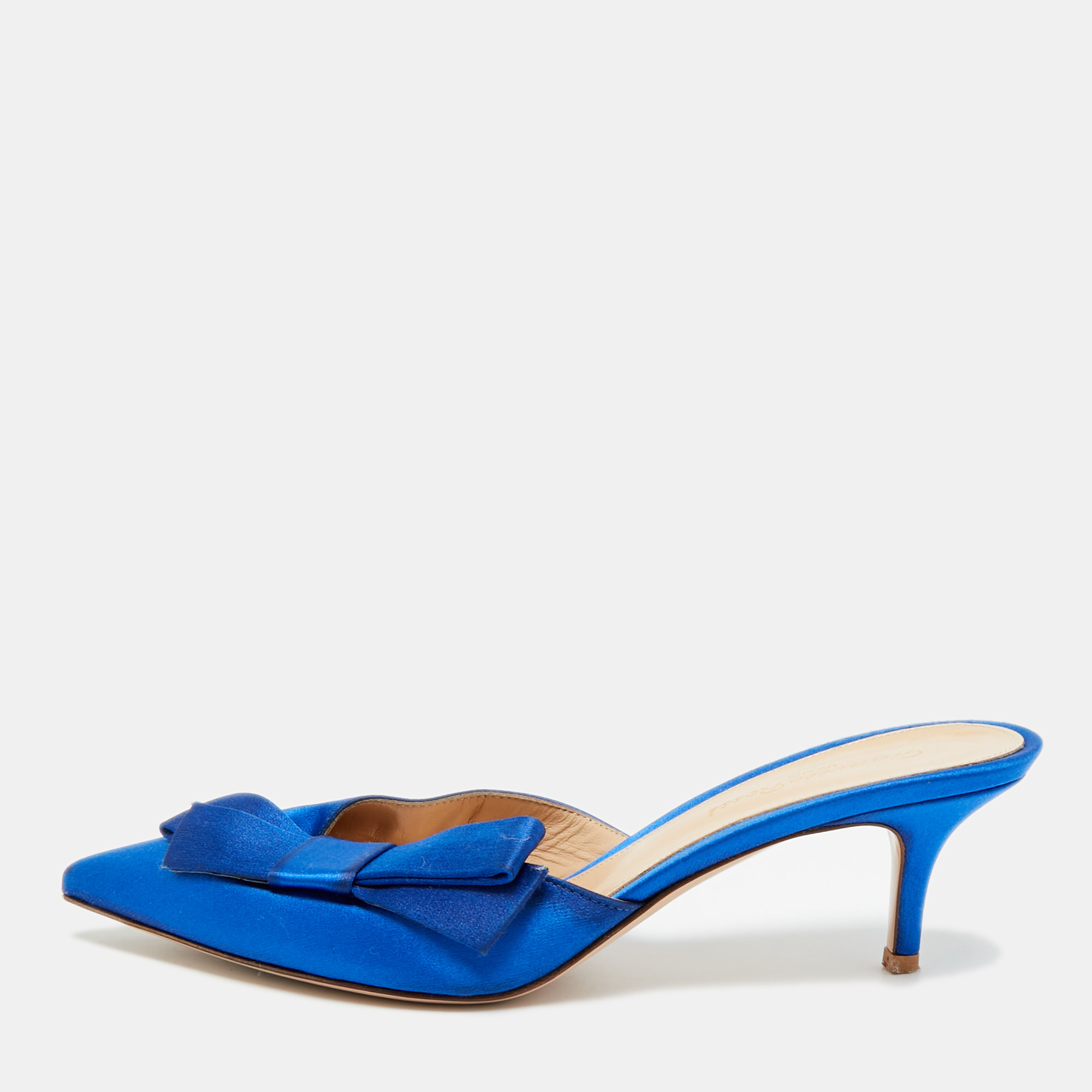 Pre-owned Gianvito Rossi Kyoto Bow Size 39 Blue Satin Mules