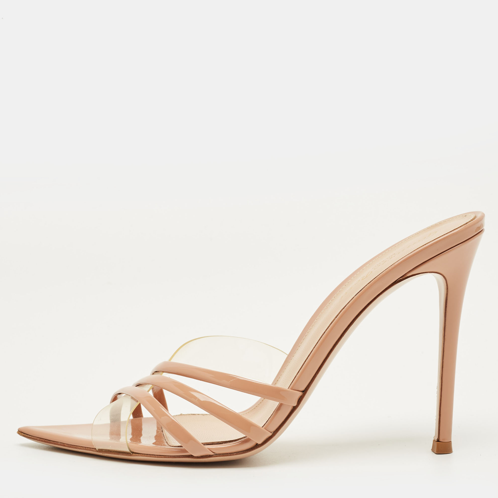

Gianvito Rossi Elle Size  Beige Patent Leather and PVC Slide Sandals