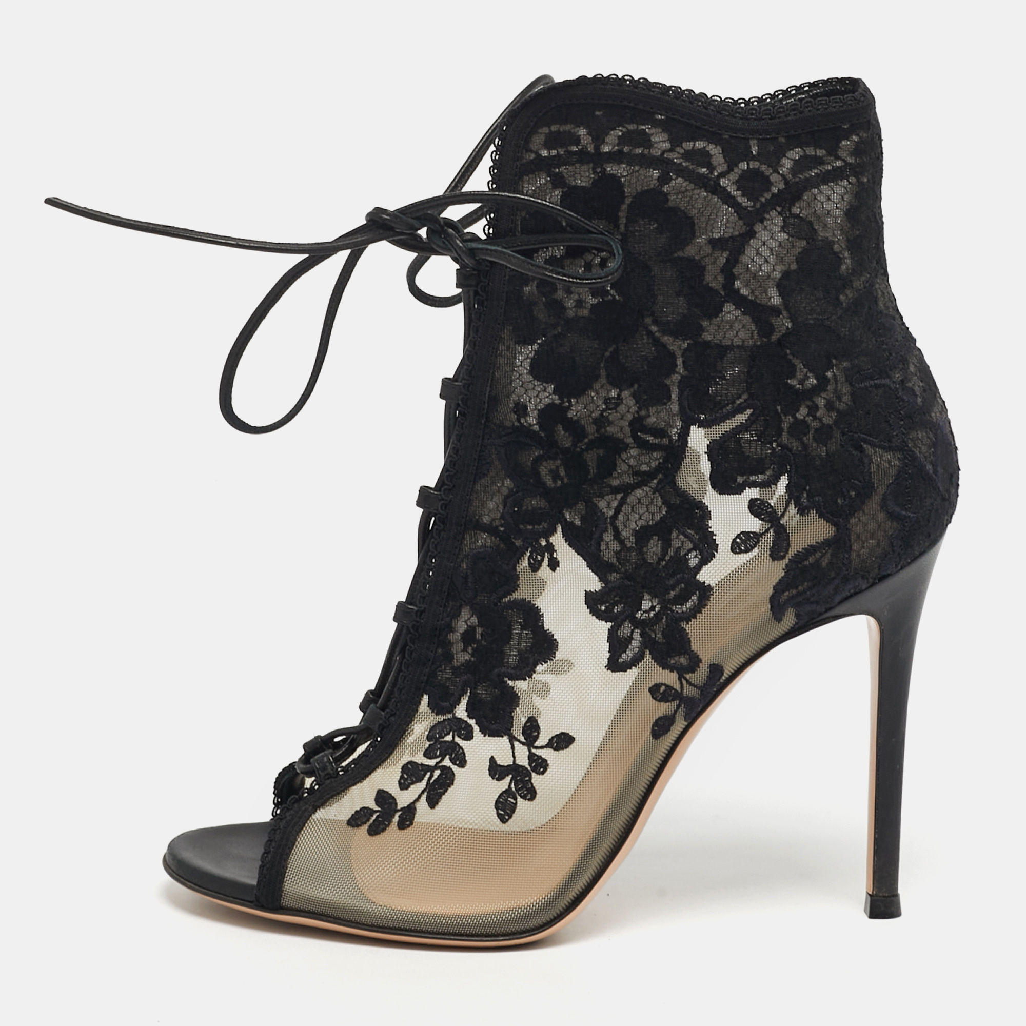 

Gianvito Rossi Giada Size  Black Lace and Mesh Ankle Length Boots