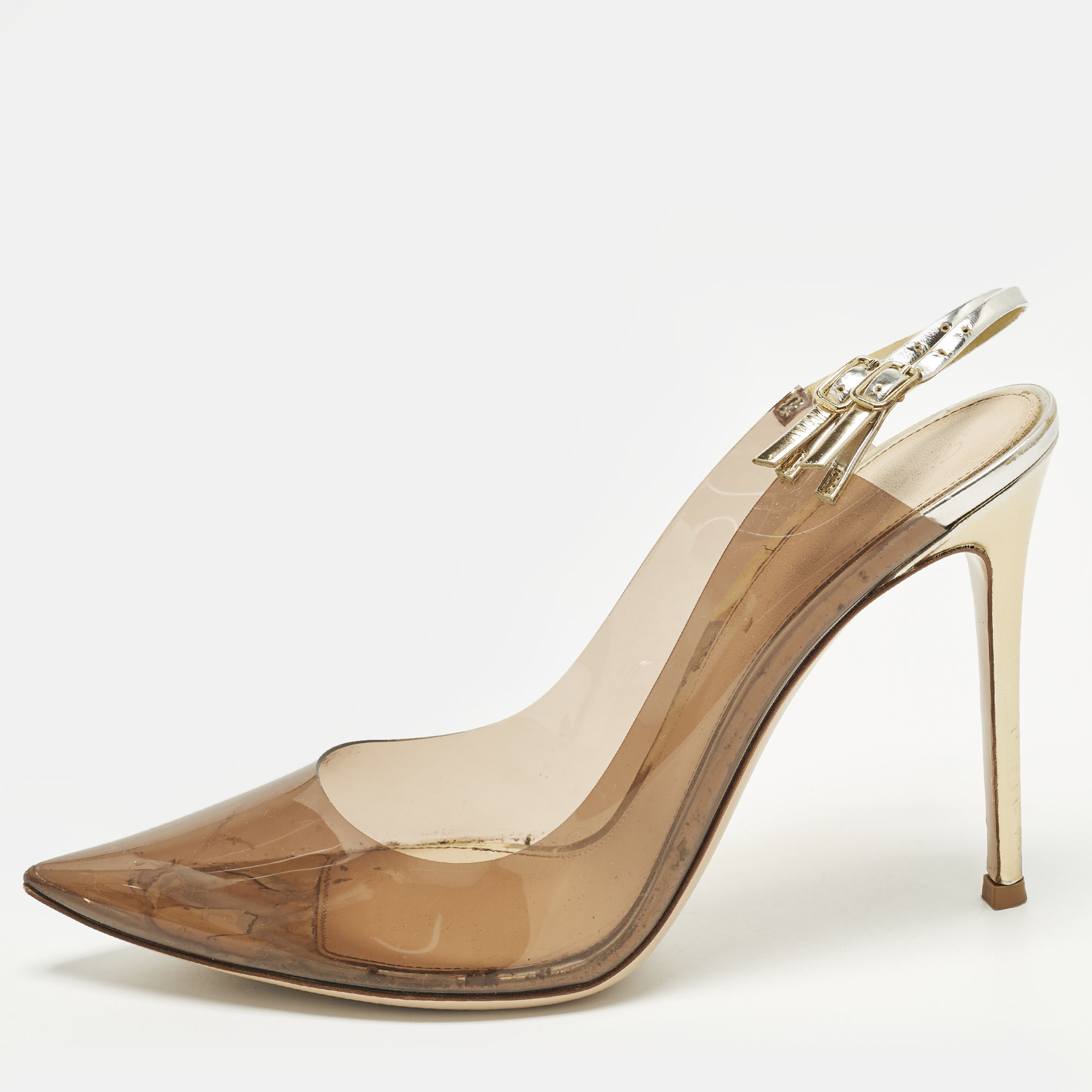 

Gianvito Rossi kyle Size  Tricolor Leather and PVC Slingback Pumps, Transparent