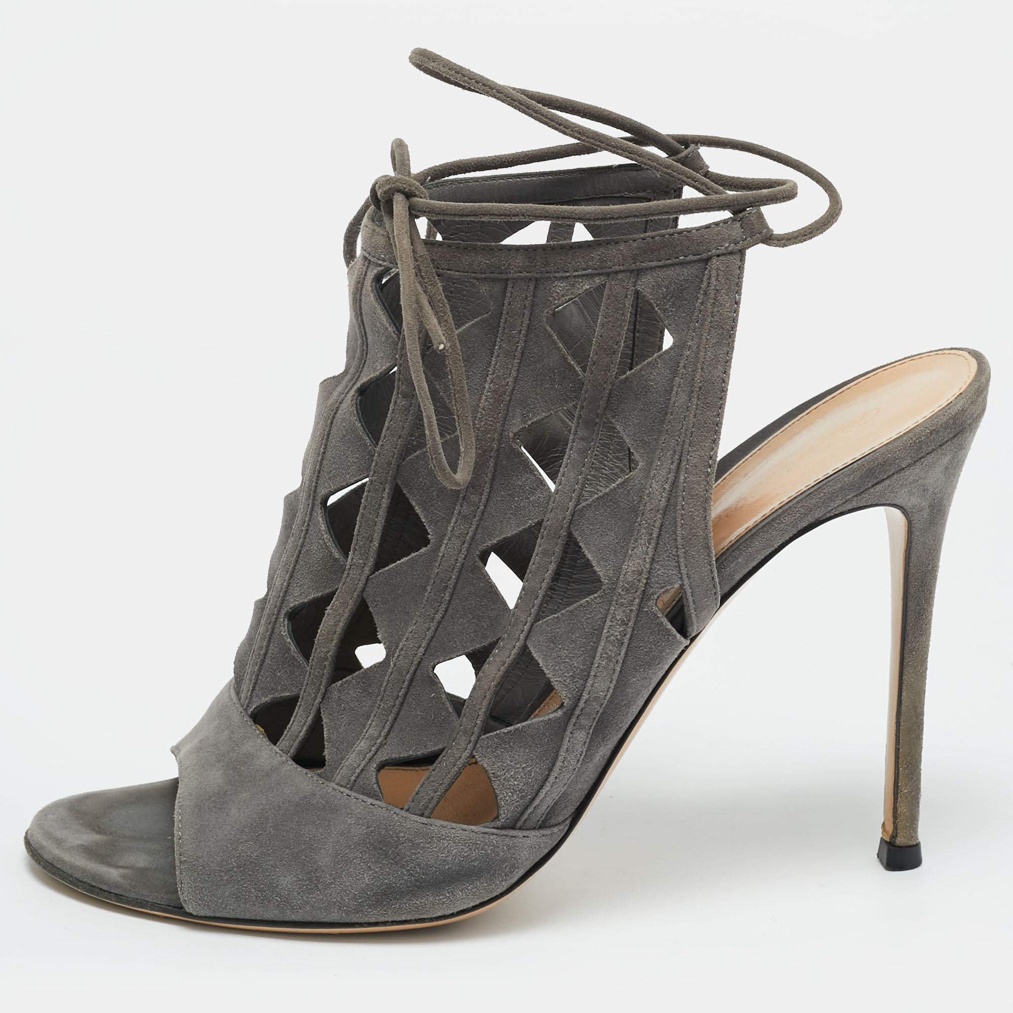 

Gianvito Rossi Size  Grey Suede Cutout Maxne Ankle Strap Sandals