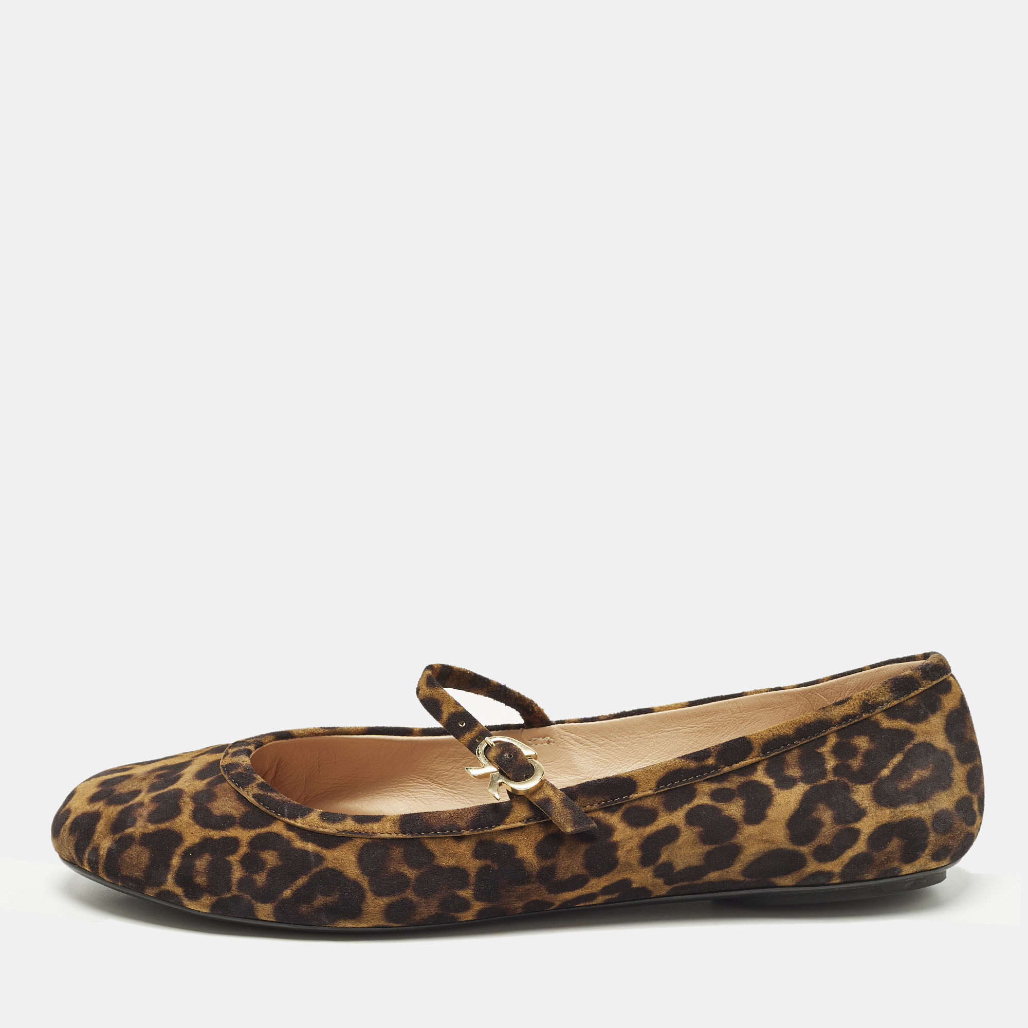 

Gianvito Rossi Size  Brown Leopard Print Suede Mary Jane Ballet Flats