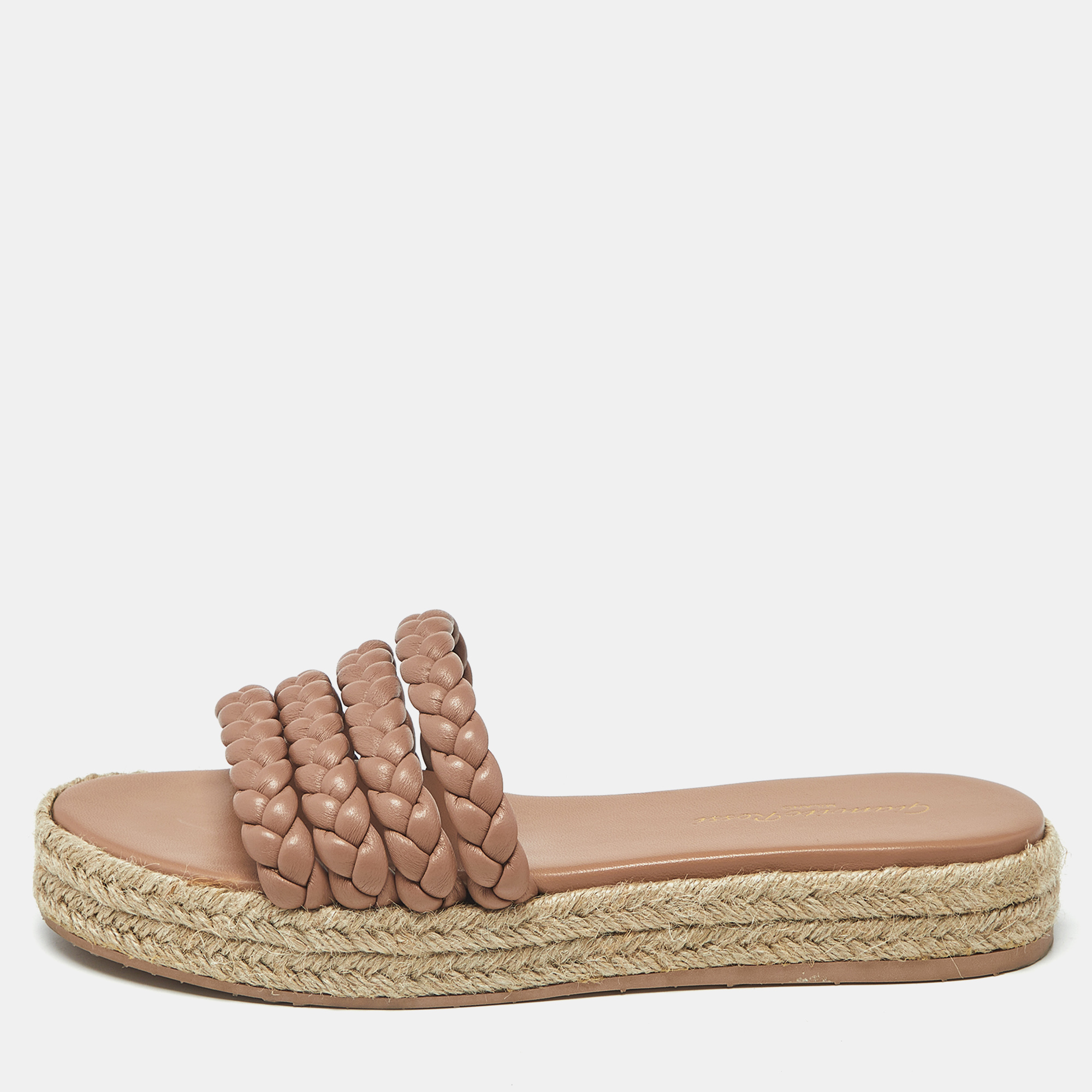 

Gianvito Rossi Marbella Size  Beige Braided Leather Slide Sandals