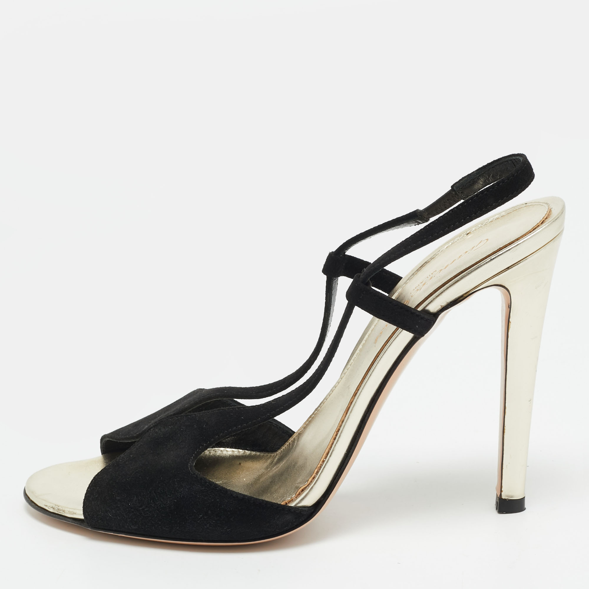

Gianvito Rossi Camoscio Size  Black Suede Slingback Sandals