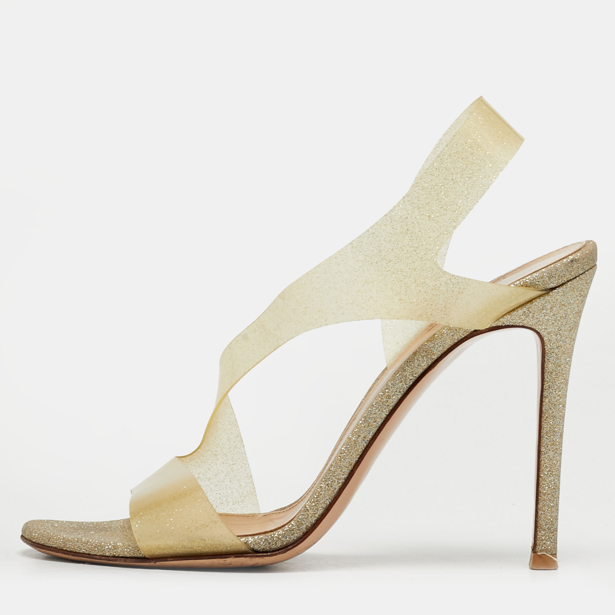 

Gianvito Rossi Metropolis Size 37 Metallic/Transparent Glitter and PVC Slingback Sandals