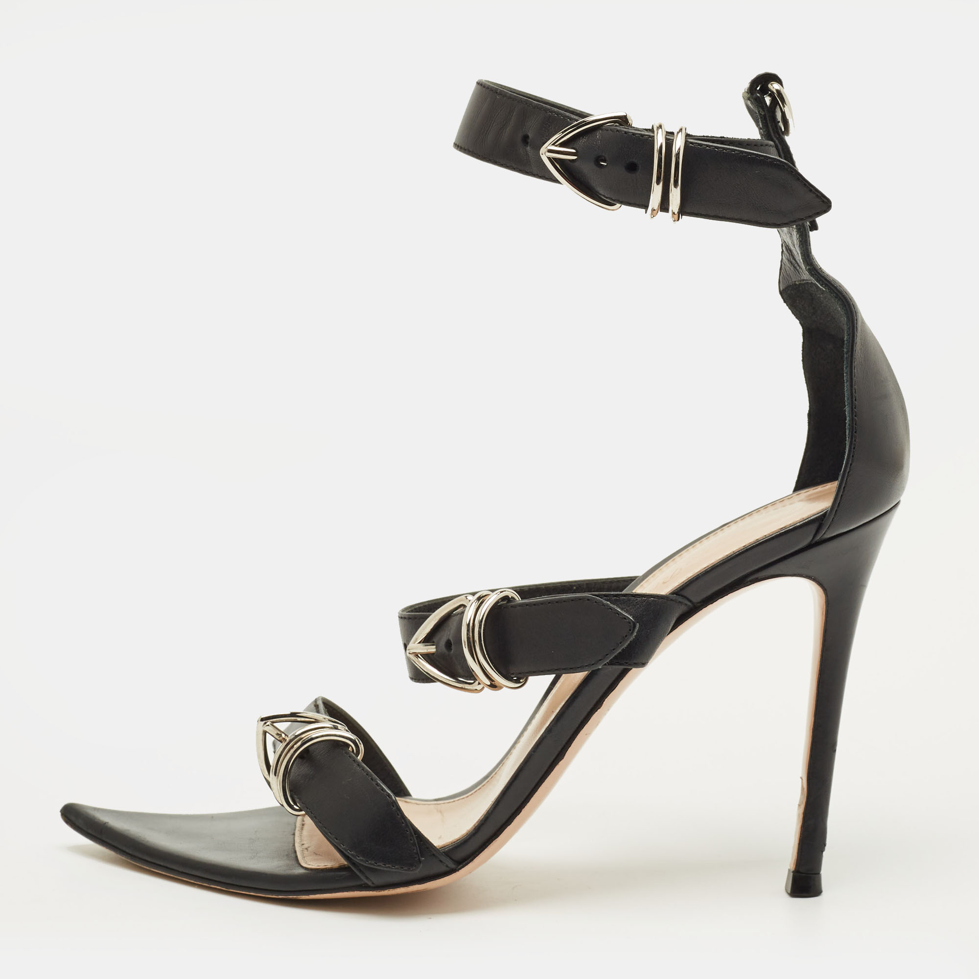 

Gianvito Rossi Size  Black Leather Belted Ankle-Strap Sandals