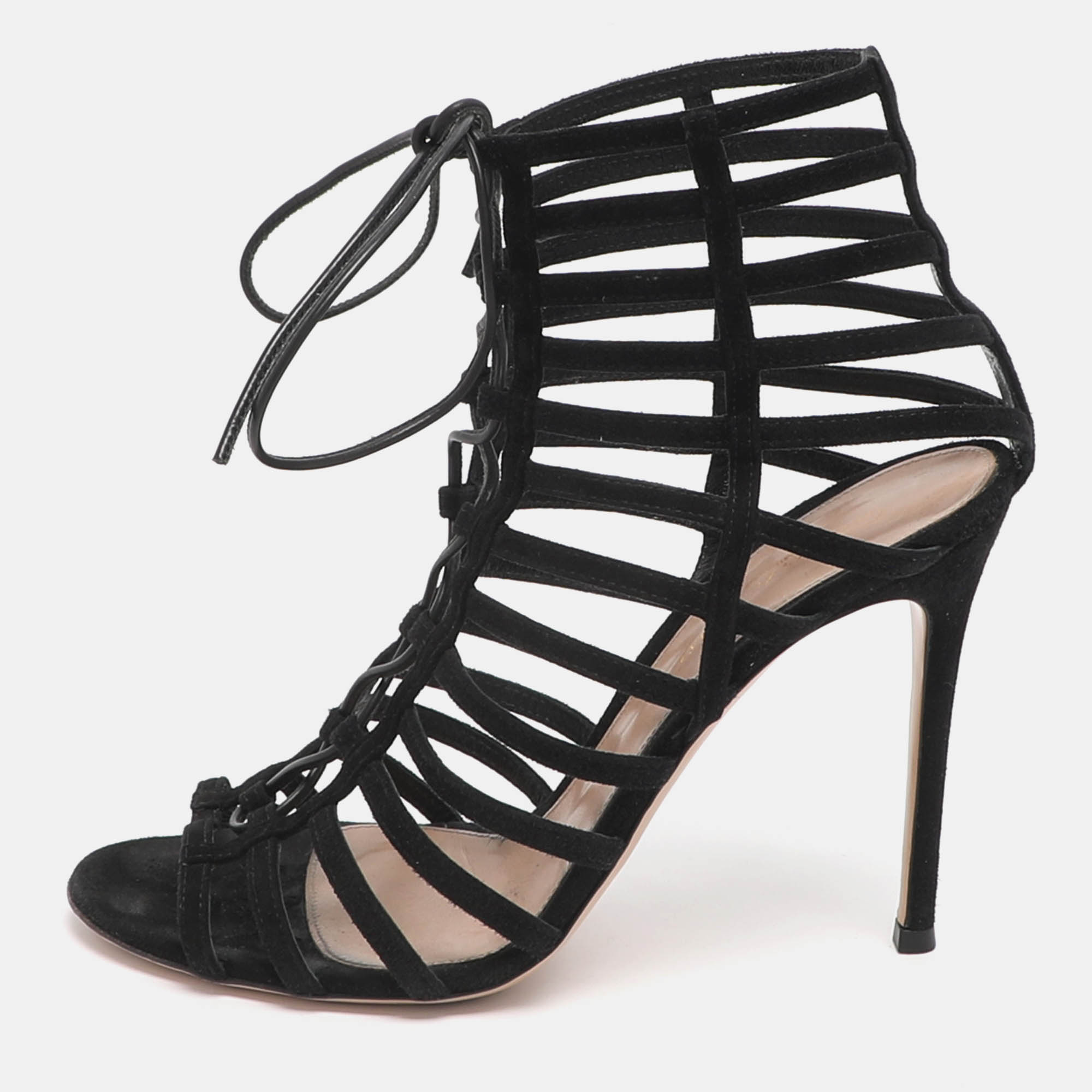 Gianvito Rossi Size 39.5 Black Suede Gladiator Sandals