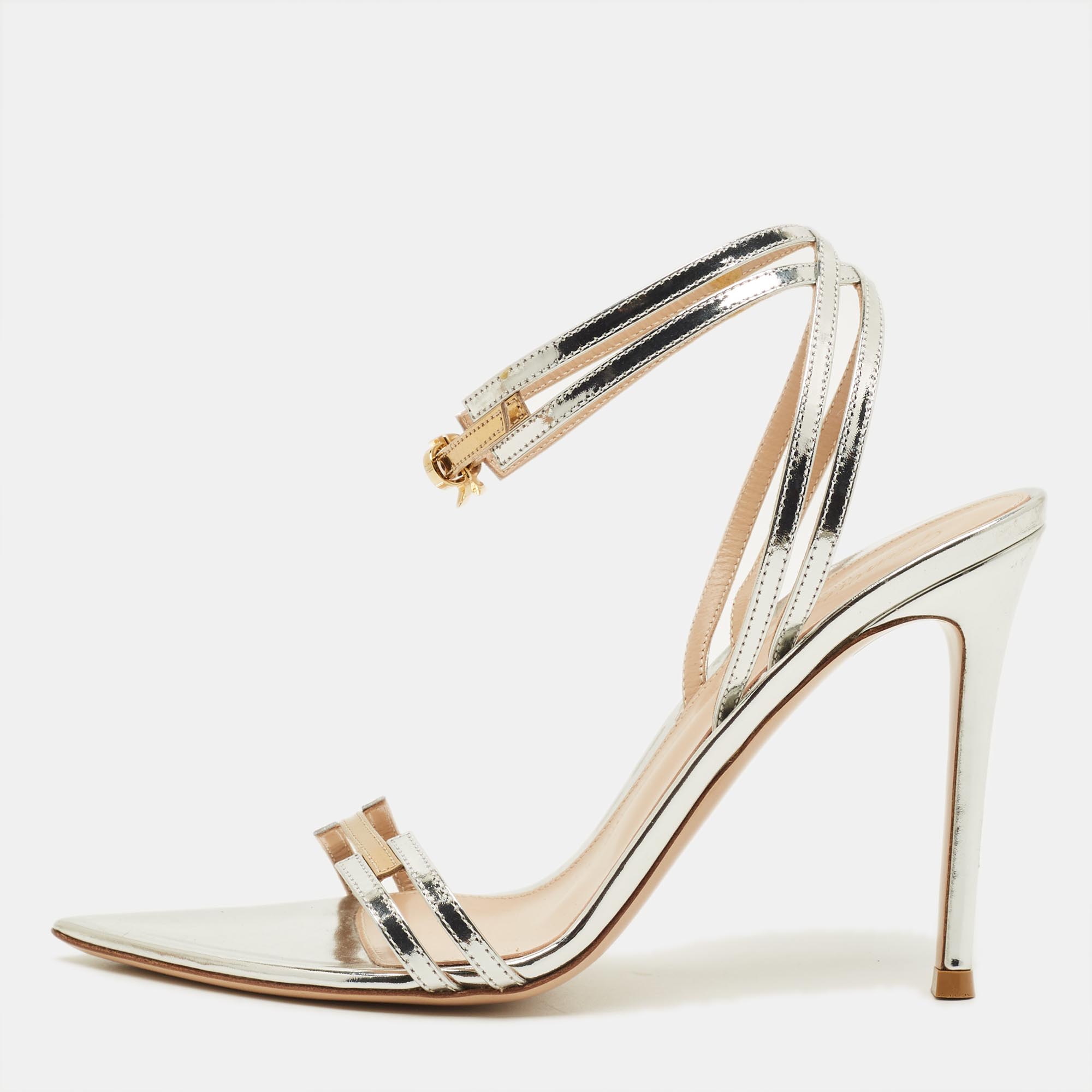 

Gianvito Rossi Kim Size  Silver Leather Ankle Strap Sandals
