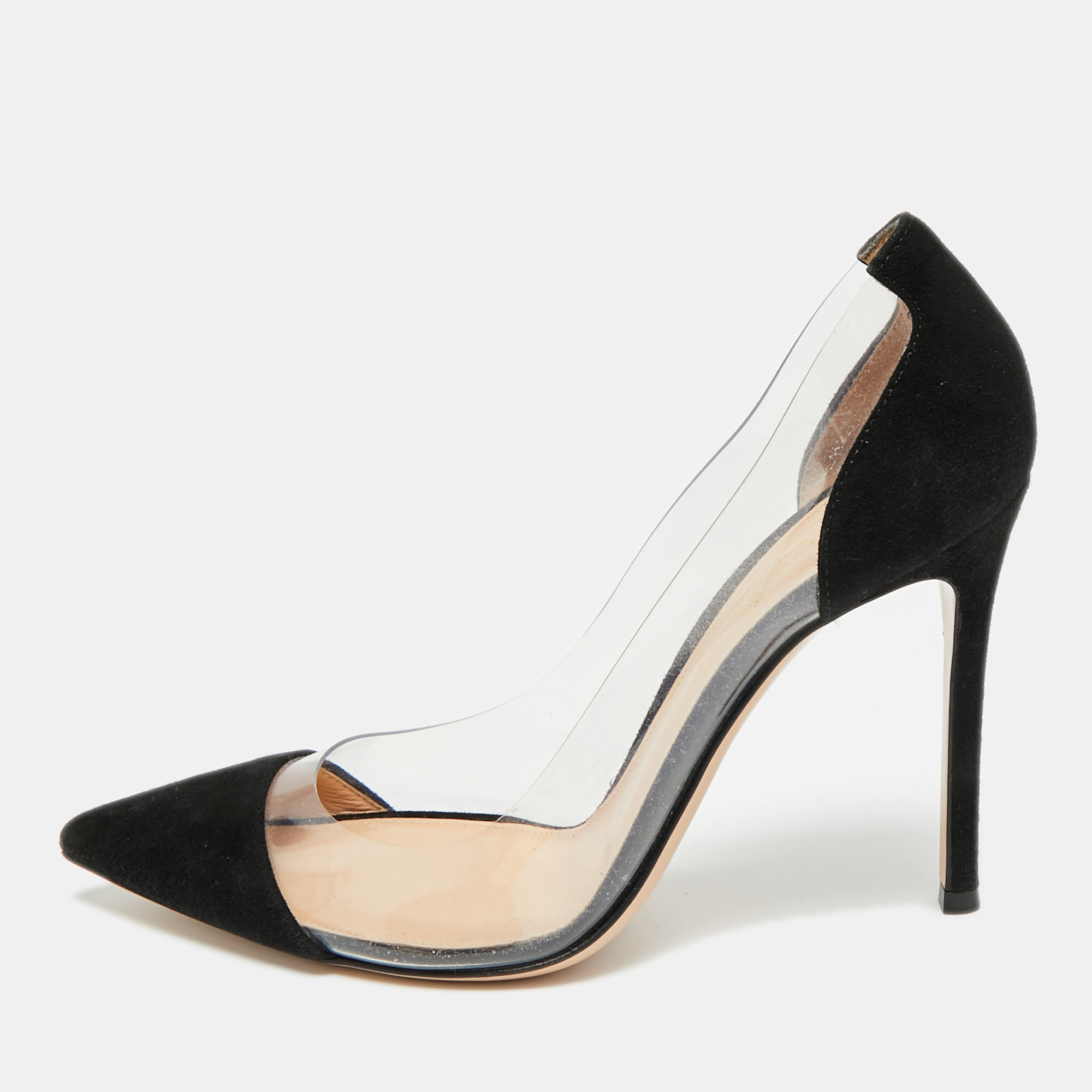

Gianvito Rossi Plexi Size  Black/Transparent Suede and PVC Pointed Toe Pumps