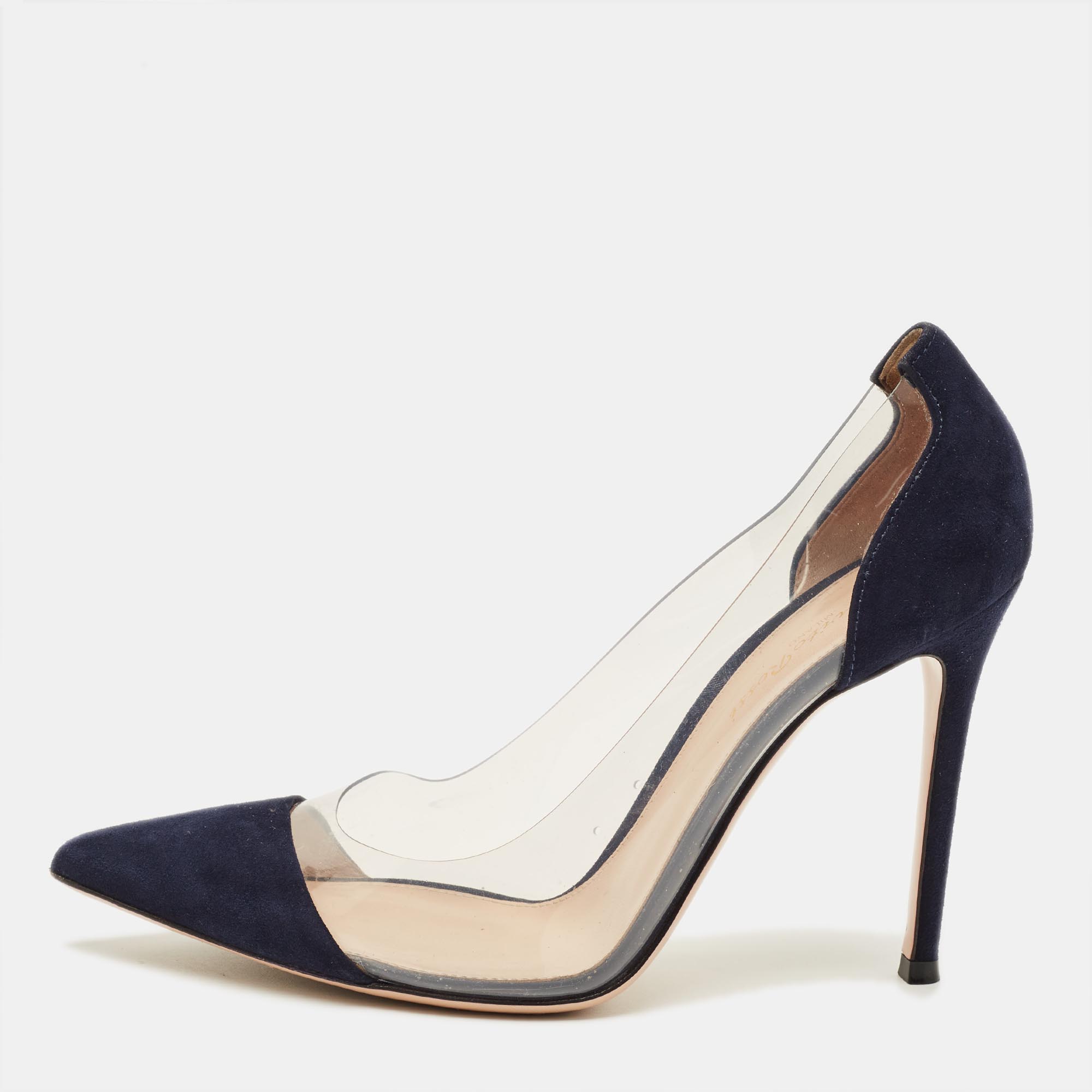 

Gianvito Rossi Plexi Size  Navy Blue/Transparent Suede and PVC Pumps