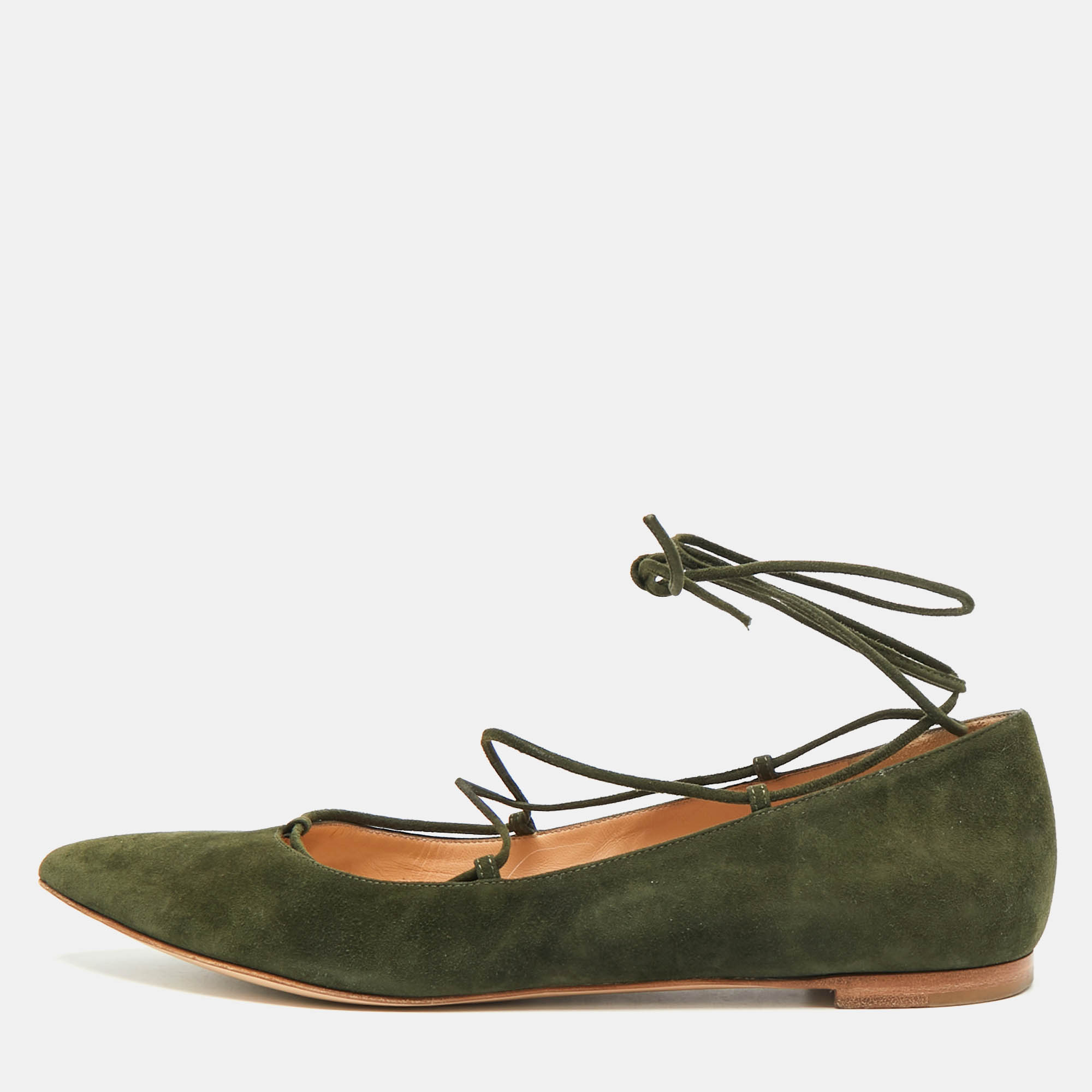 

Gianvito Rossi Size  Green Suede Femi Ankle Tie Ballet Flats