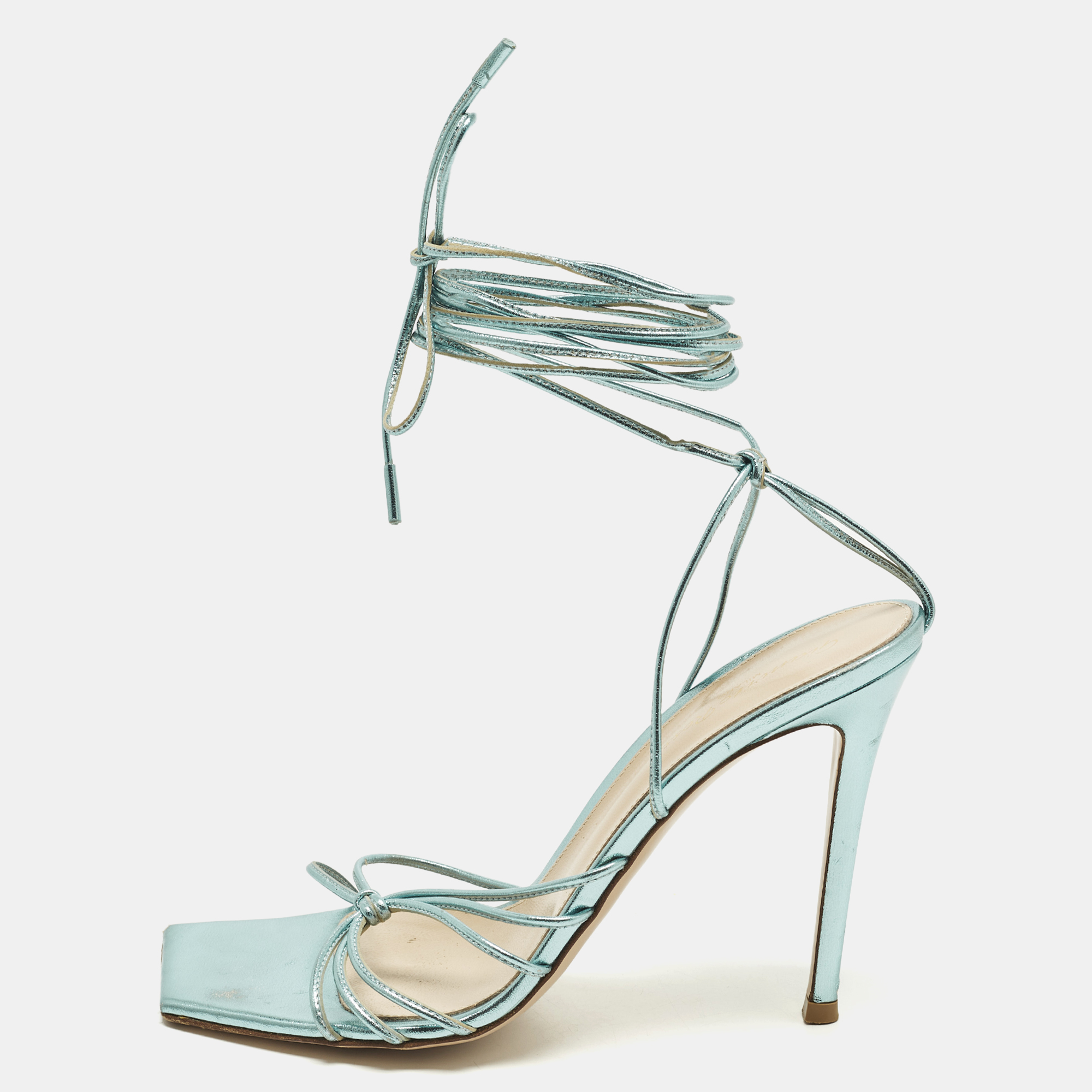 

Gianvito Rossi Sylvie Size  Blue Leather Ankle Strap Sandals