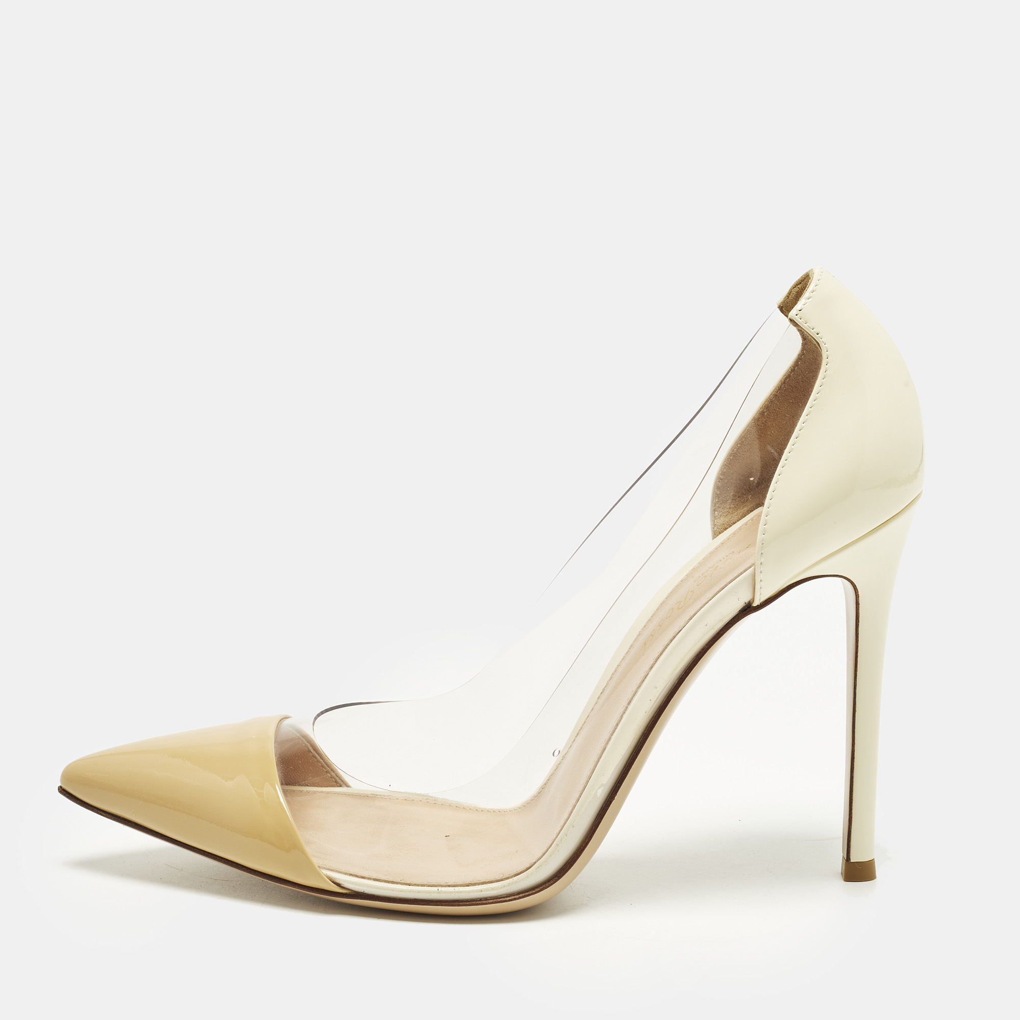 

Gianvito Rossi Plexi Size  Cream/Beige Patent Leather and PVC Pumps