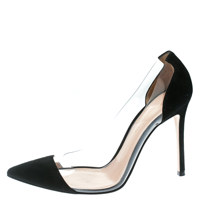 

Gianvito Rossi Black Suede and PVC Plexi Pointed Toe Pumps Size