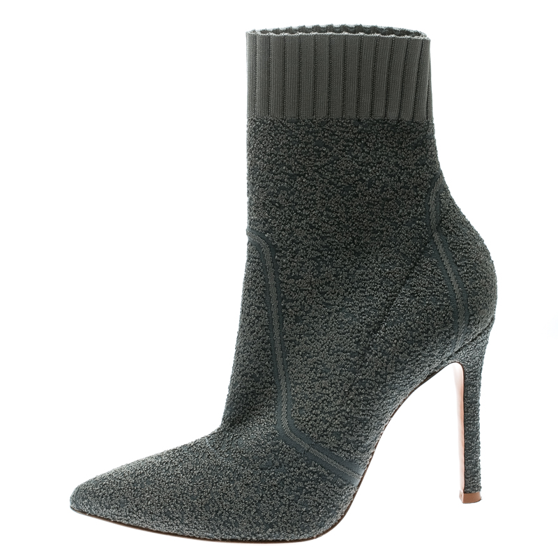 

Gianvito Rossi Grey Knit Fiona Pointed Toe Ankle Boots Size