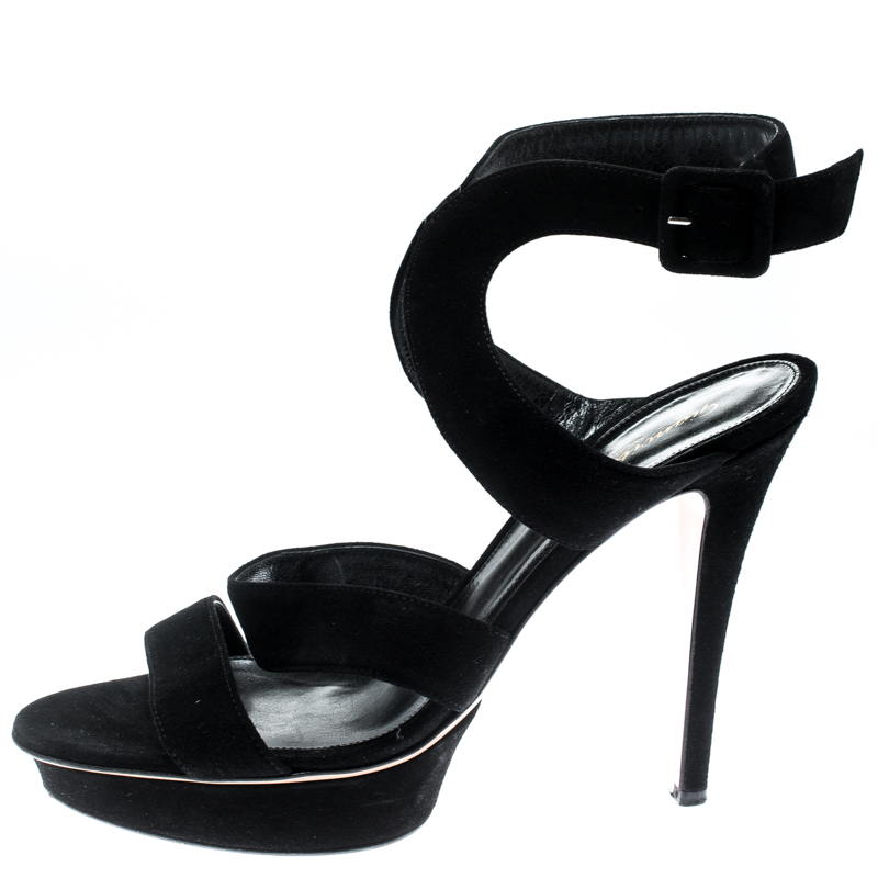 

Gianvito Rossi Black Suede Ankle Strap Platform Sandals Size