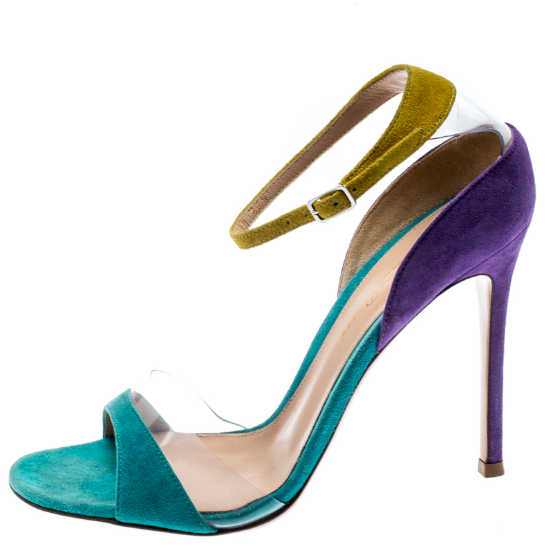 

Gianvito Rossi Tricolor Suede And PVC Natalie Ankle Strap Sandals Size, Multicolor
