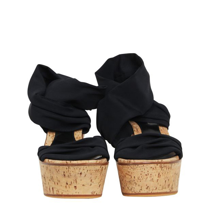 

Gianvito Rossi Black Lace Up Wedges Sandals Size
