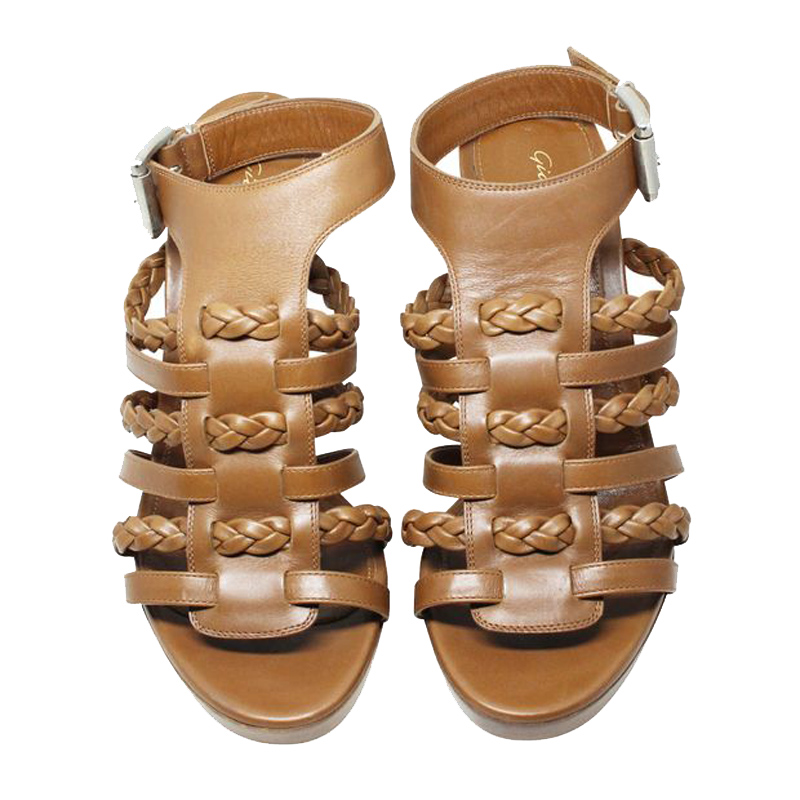 

Gianvito Rossic Brown Leather Braid Heel Sandals Size