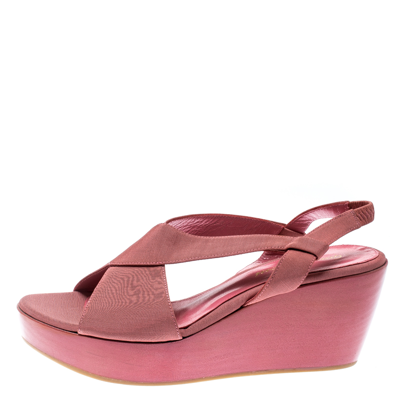 

Gianvito Rossi Pink Canvas Wedge Cross Strap Sandals Size