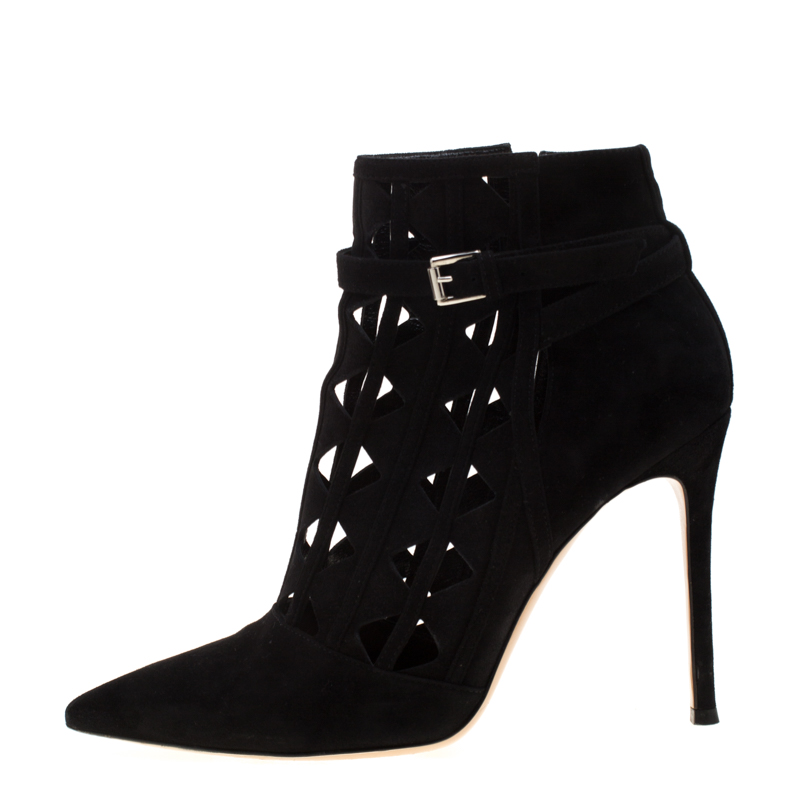 

Gianvito Rossi Black Suede Diamond Cut Out Ankle Boots Size