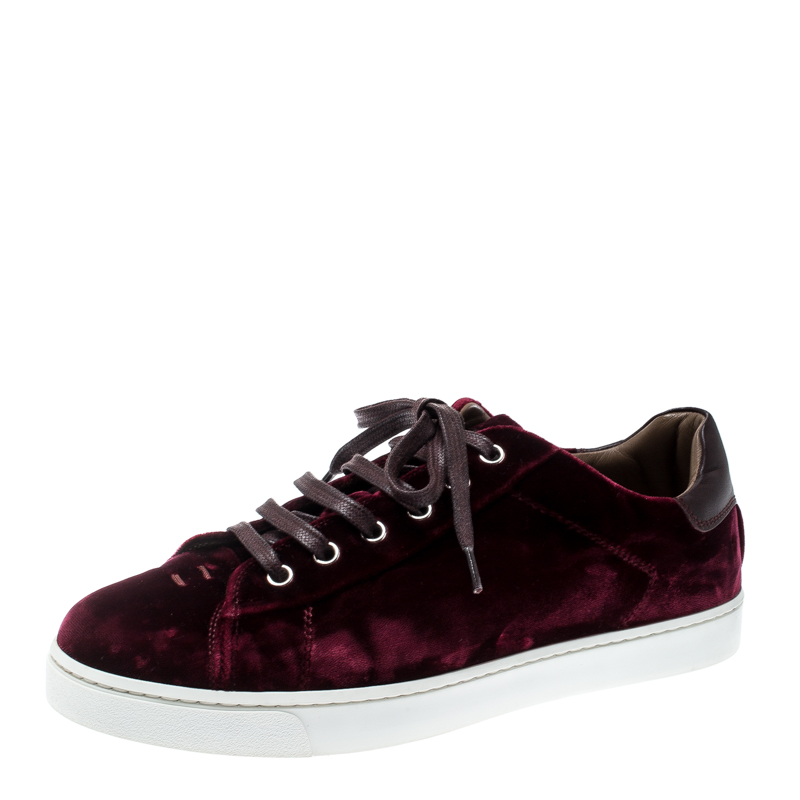 Gianvito Rossi Burgundy Velvet Loft Low Top Lace Up Sneakers Size 37.5