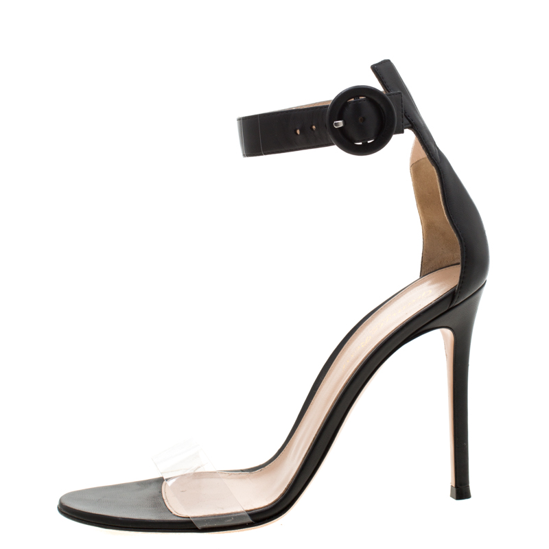 

Gianvito Rossi Black Leather And PVC Ankle Strap Sandals