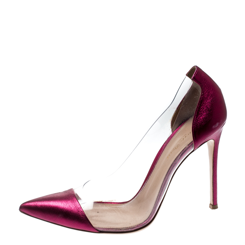 

Gianvito Rossi Pink Leather And PVC Plexi Pointed Toe Pumps Size