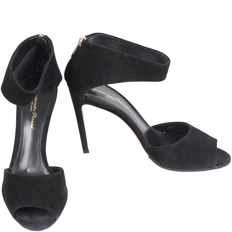 

Gianvito Rossi Black Sueden Open Toe Heels Size